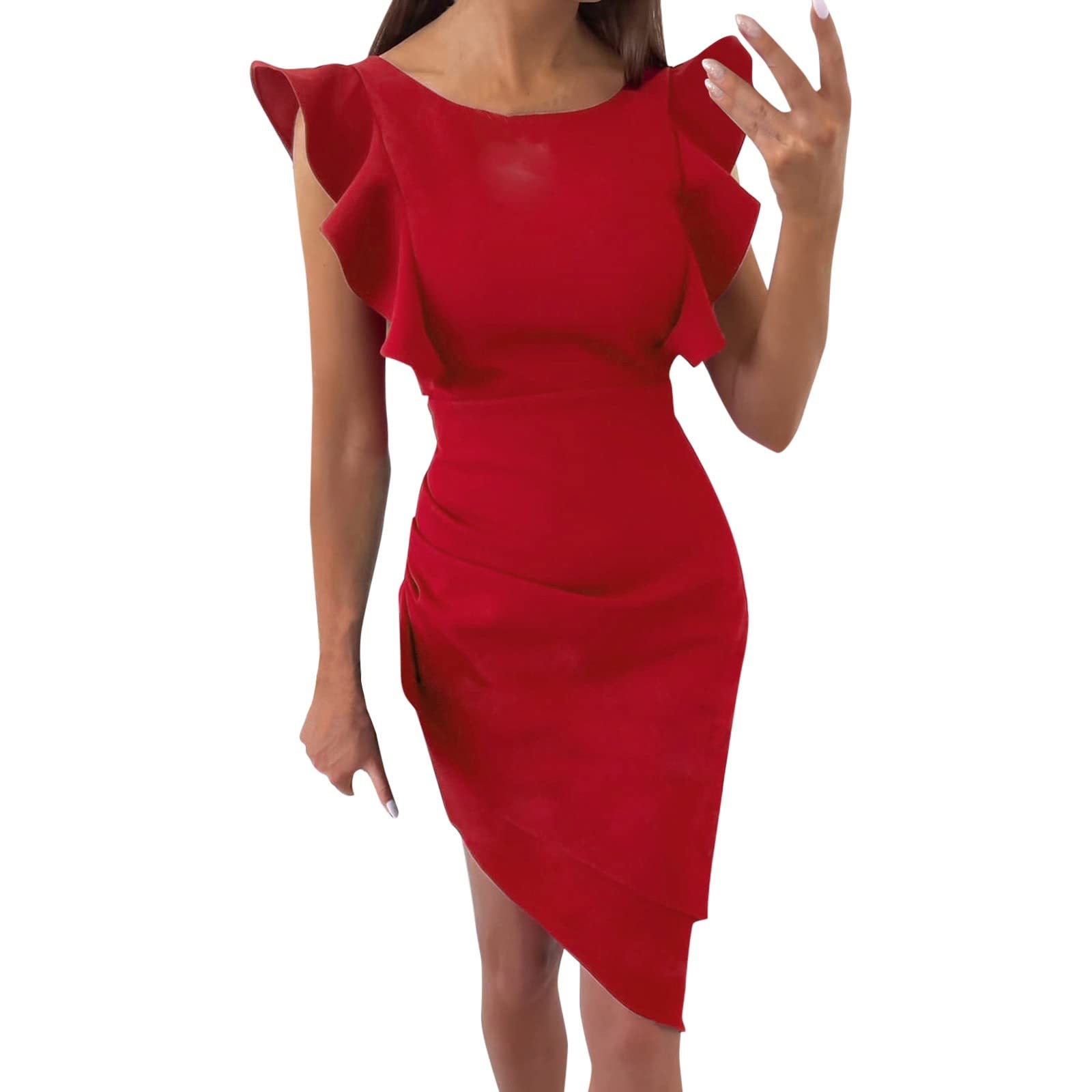 MLAGJSS Women's Sexy Summer Long Formal Dress - Sleeveless Ruched Bodycon Cocktail Evening Gown with High Slit | Perfect for Prom, Wedding Guest & Night Out