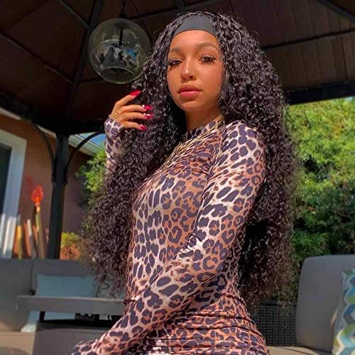 Headband Wig for Black Women - 28 Inch Deep Wave Human Hair Wigs | 150% Density Brazilian Virgin Hair | Machine Made No Lace Front | Perfect for Daily Wear, Parties & Protective Styling