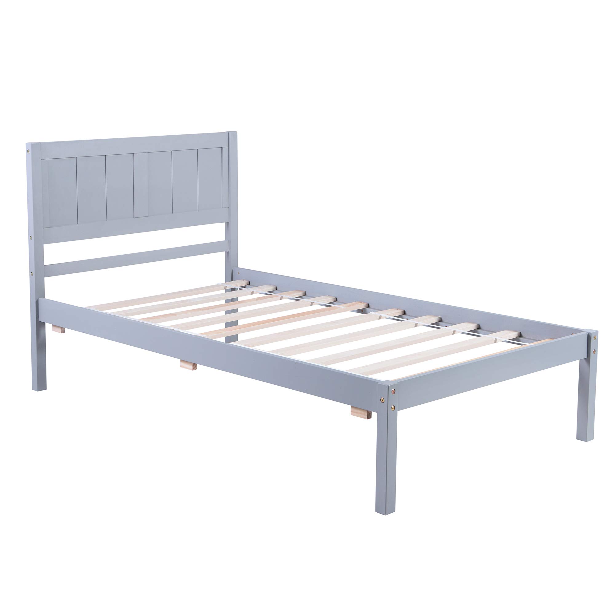 LZ LEISURE ZONE Solid Wood Twin Size Bed Frame with Headboard - No Box Spring Needed, Sturdy Platform Bed for Small Spaces (Grey) | Perfect for Kids Rooms, Guest Bedrooms & Studio Apartments