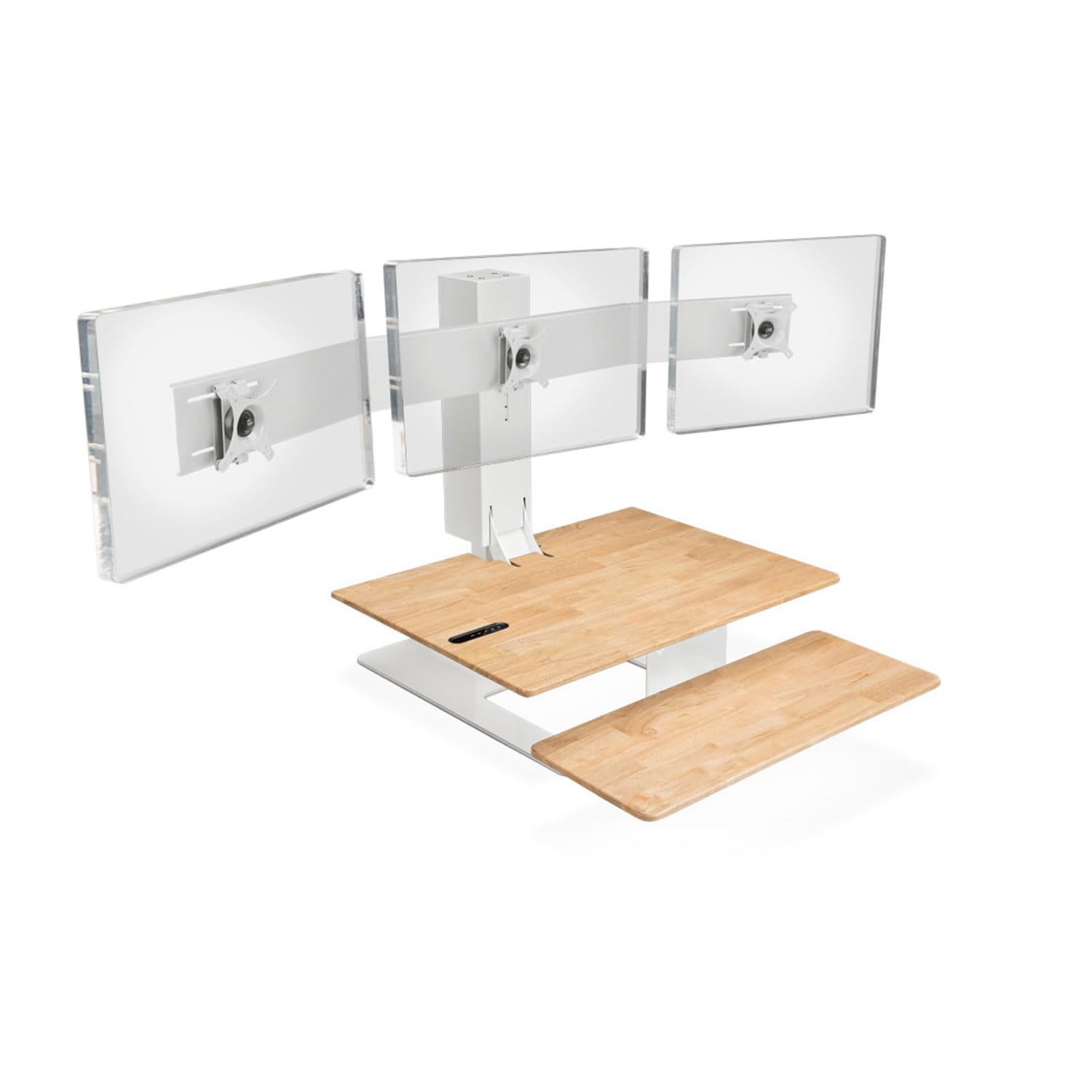 Uplift Desk - E7 Electric Standing Desk Converter with White Base & Natural Rubberwood Worksurface - Triple Monitor Setup for Home Office & Workspace Ergonomics