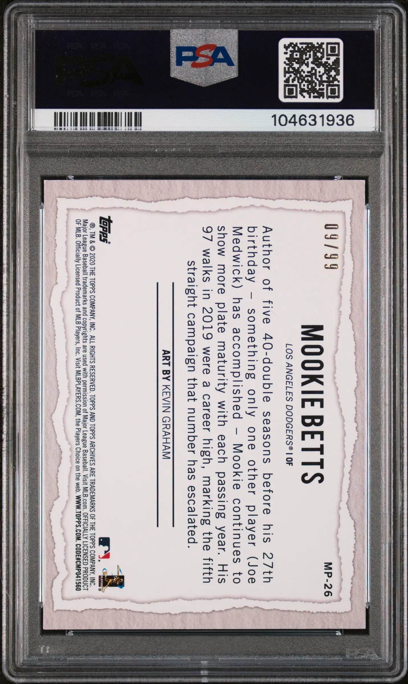 2020 Topps Gallery Modern Artists Blue Auto Mookie Betts PSA 9 /99 - Rare Baseball Trading Card for Collectors & Sports Memorabilia Enthusiasts - Perfect for Display, Investment & Gifting