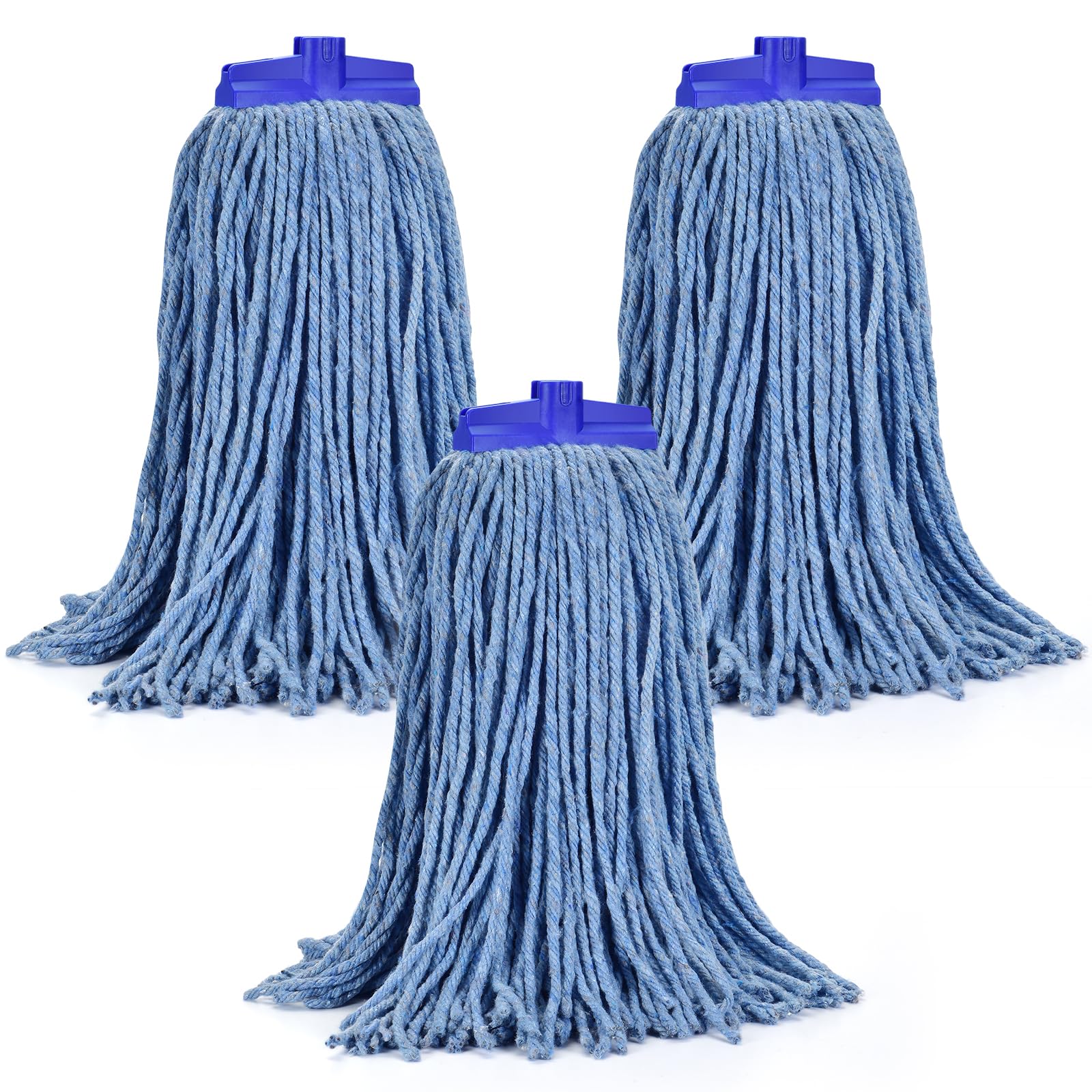 Heavy Duty Cotton Wet Mop Heads (3-Pack) with Microfiber Cloths - for Home & Commercial Cleaning