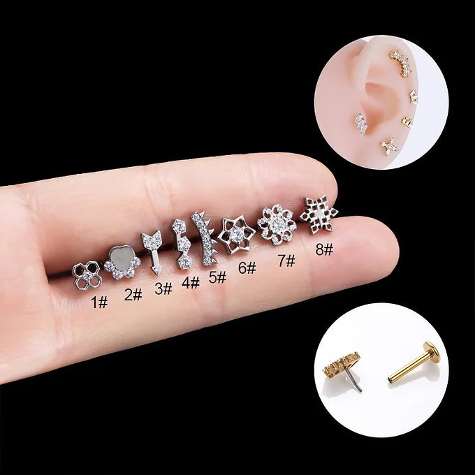16G Cartilage Titanium Earrings - Snowflake & Arrow Stud Earrings for Women | Hypoallergenic Body Jewelry | Perfect for Piercing, Daily Wear & Gift Giving | HSPJ543