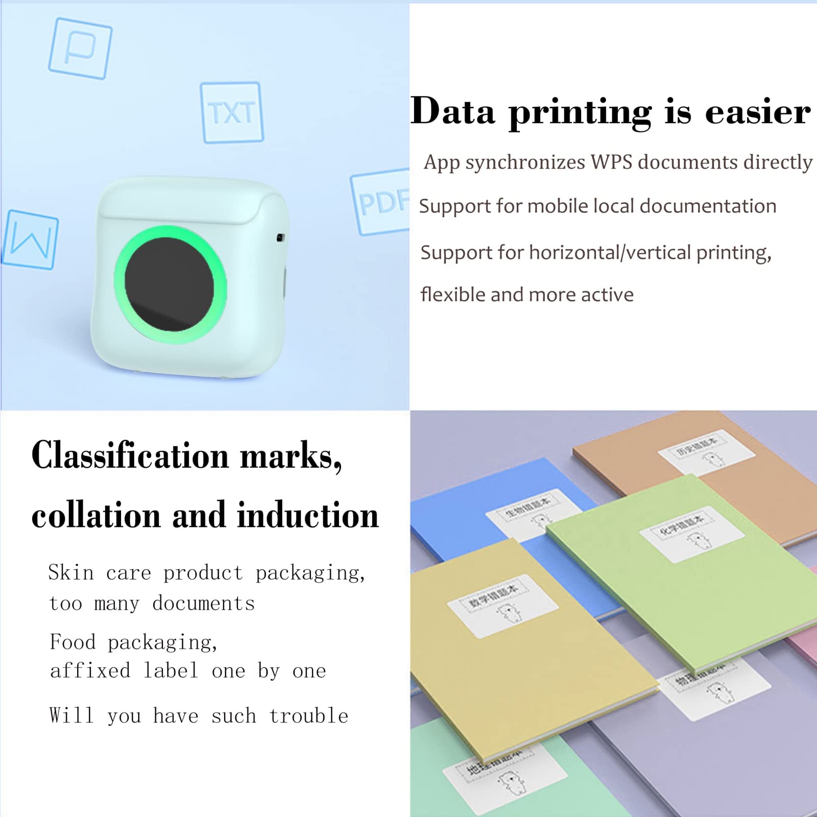 Print Pods Mini Portable Bluetooth Sticker Printer - Wireless Thermal Inkless Label Maker for Journals, Memos & Photos - Includes 5 Thermal Paper Rolls - Perfect for DIY Crafts, Scrapbooking & Home Organization (Blue)