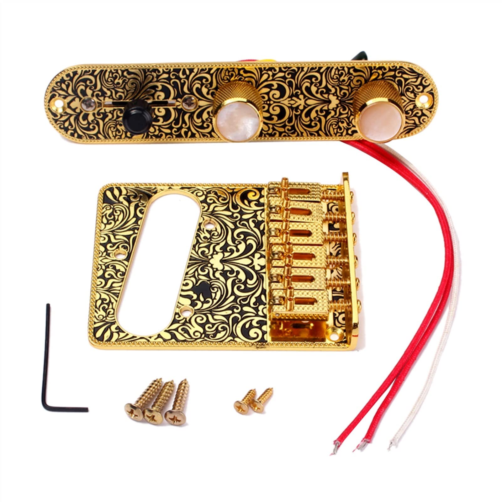 6 Saddle Top Loader Guitar Bridge with Control Plate & Screws Wrench for Electric Guitar - Gold Finish | Perfect for Guitar Upgrades, Repairs & Professional Installations