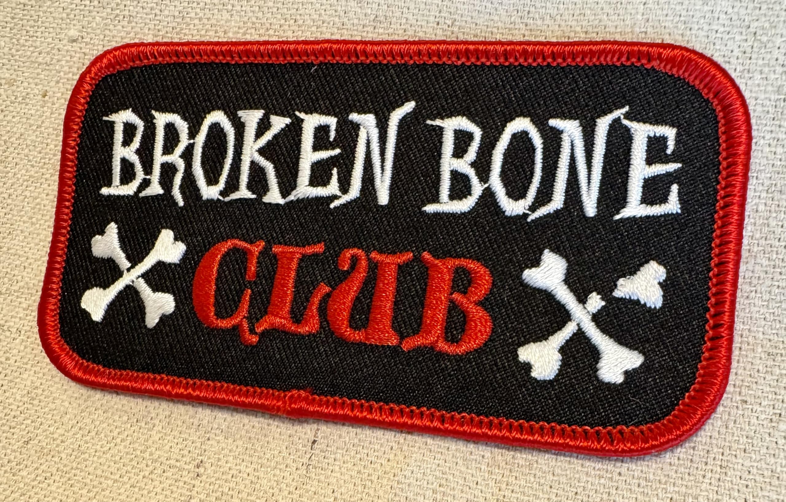 Broken Bone Club Embroidered Iron-On Patch for Motorcycle Jackets & Vests - Durable Biker Emblem for Harley, Chopper & Cruiser Riders - Perfect for DIY Denim, Leather & Gear Customization