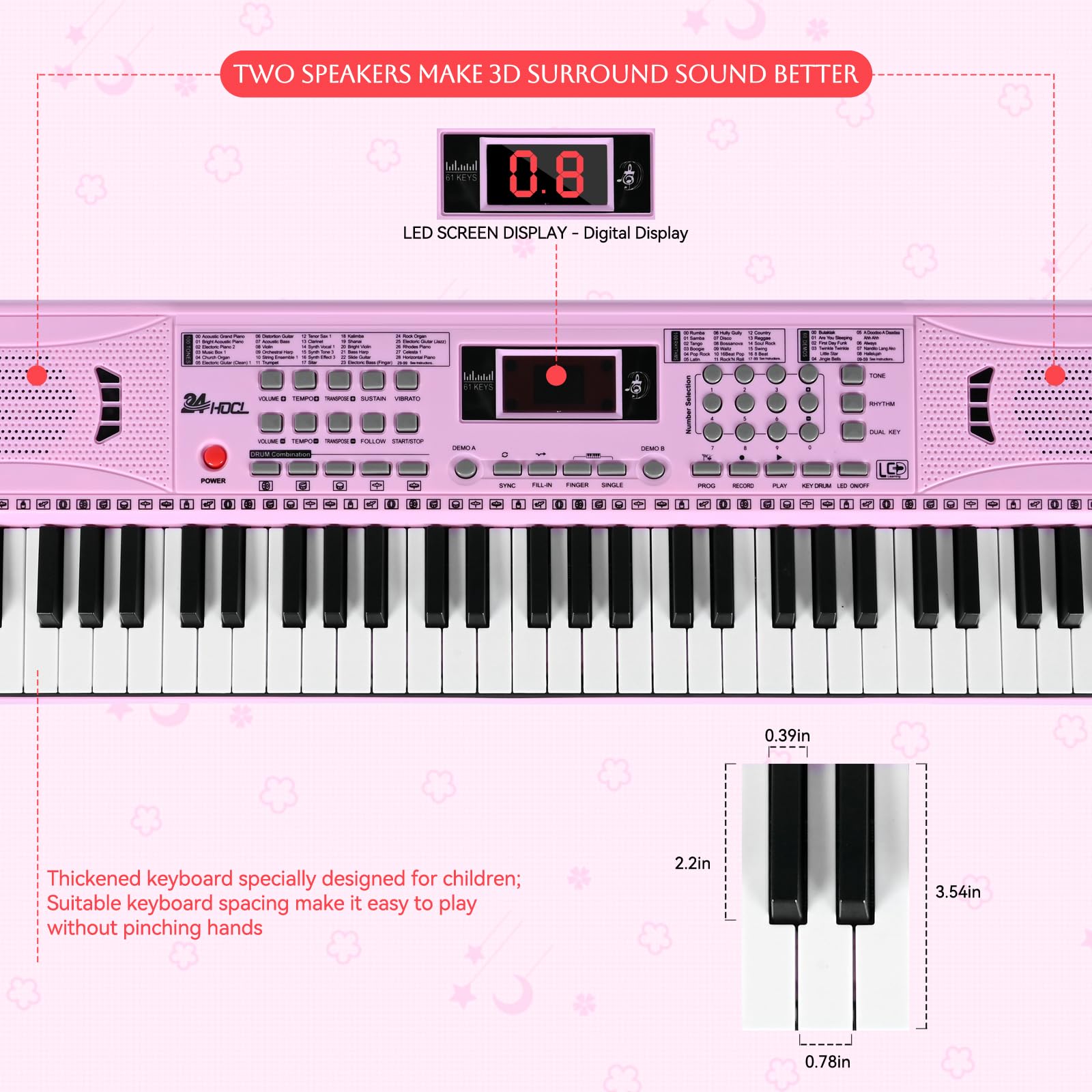 61-Key Digital Piano Keyboard for Kids with Stand - Portable Electronic Keyboard for Early Music Education, Ideal Gift for Children - Perfect for Home, School & Beginner Practice (Pink)