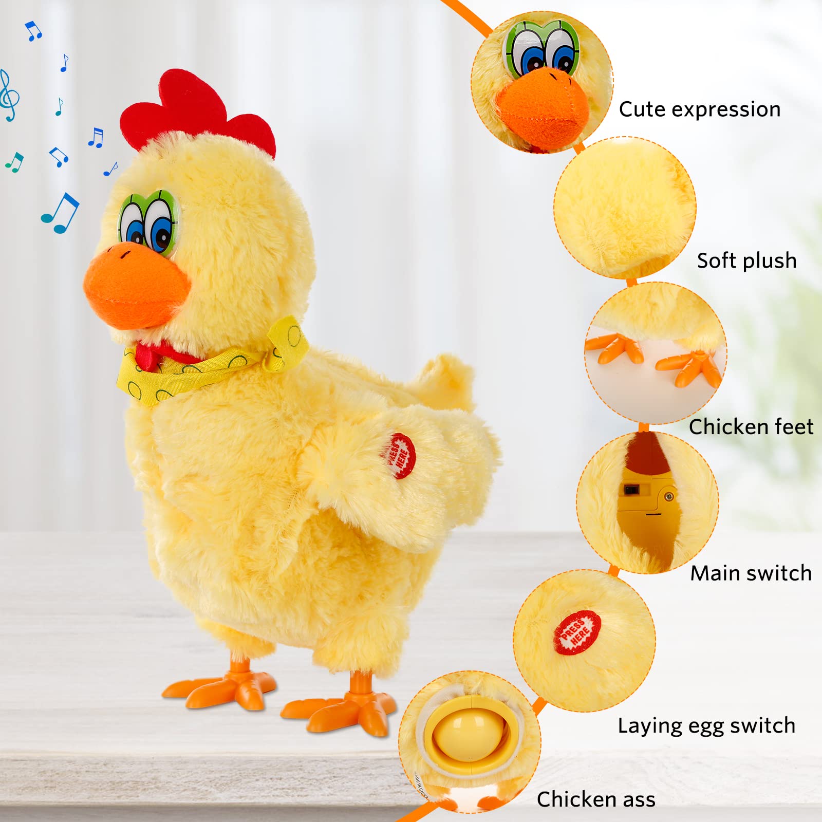 SOMOYA Electric Dancing Chicken Toy with Egg Laying & Music - Interactive Plush Animal Toy for Kids, Easter Gifts & Party Fun (Yellow) - Perfect for Easter Celebrations, Birthday Parties & Children's Playtime