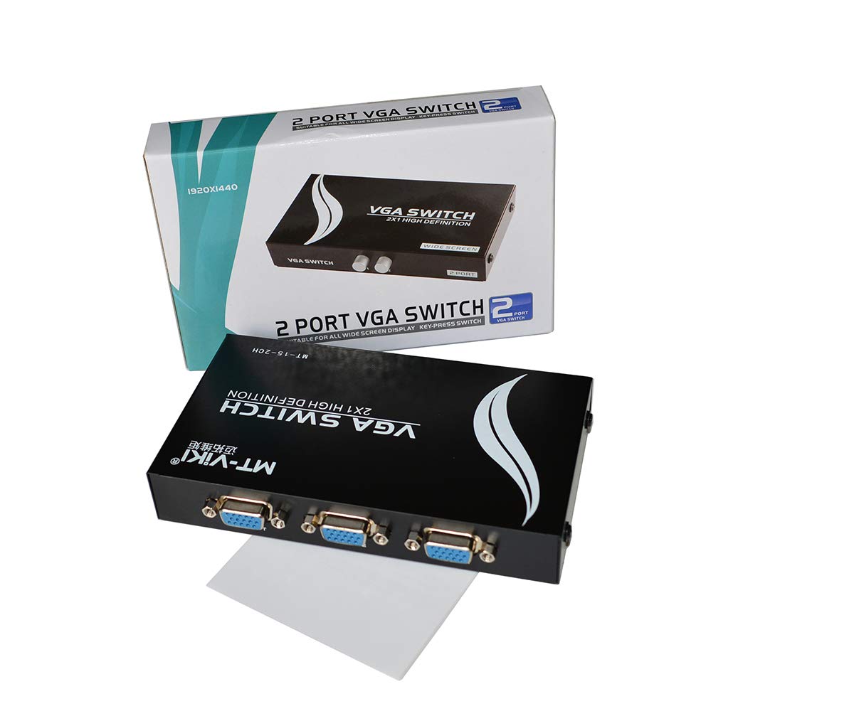 MT-VIKI VGA Switch 2 Port - Share 2 Computers with 1 Monitor - 1920x1440 Resolution - Ideal for Office, Gaming & Multi-PC Setup
