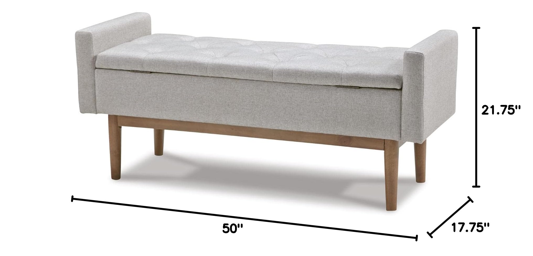 Signature Design by Ashley Briarson Tufted Upholstered Storage Bench with Wooden Legs, Beige & Brown - Perfect for Living Room, Bedroom, or Entryway Decor