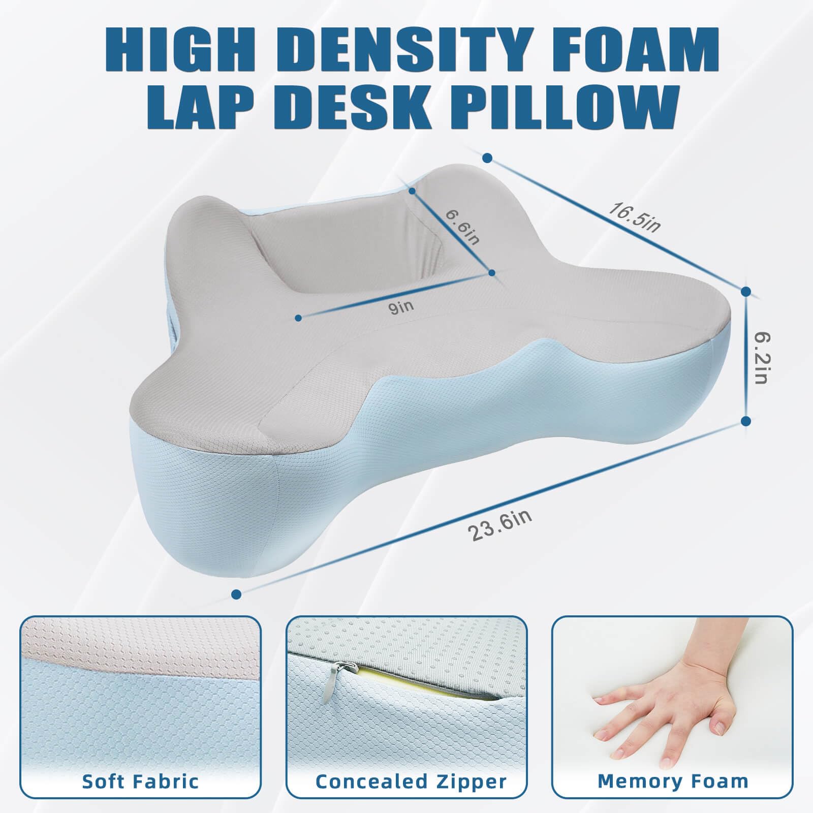Comfortable Reading Pillow with Built-in Lap Desk - Soft Laptop Cushion for Bed, Couch & Car - Portable Work & Gaming Pillow for Home, Office & Travel Use