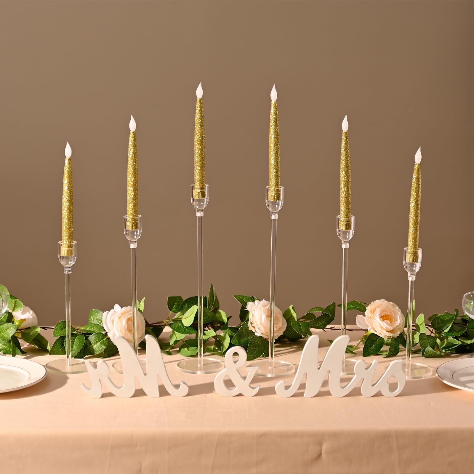 Vincidern 6-Piece Acrylic Candle Holder Set - Elegant Taper Candle Holders for Wedding Centerpieces, Dining Table Decor, Halloween & Christmas Candlesticks - Perfect for Romantic Dinners, Holiday Parties & Home Decoration