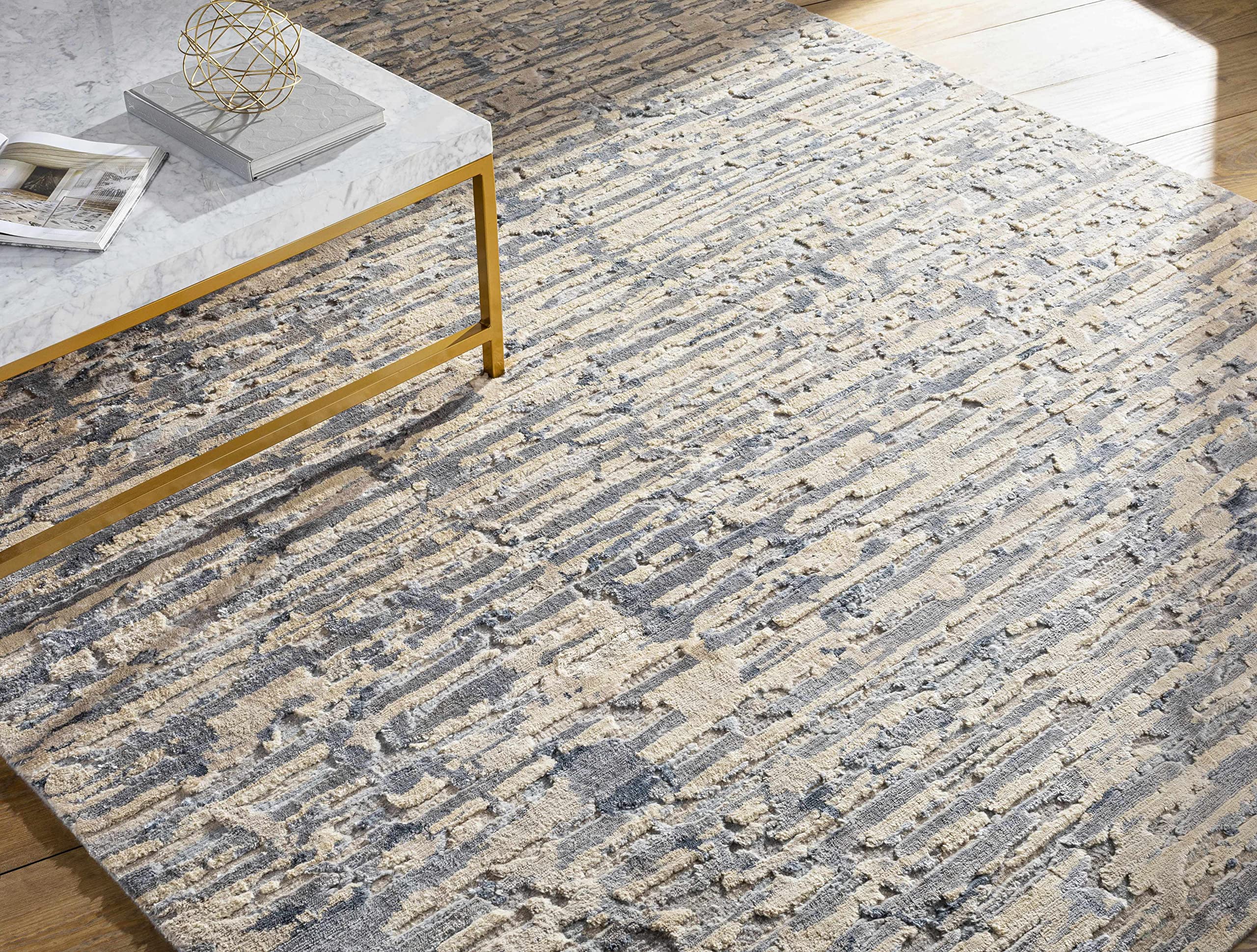 Hauteloom Lowdham Modern Area Rug for Living Room & Bedroom - Contemporary Design in Black, Medium Gray, Taupe - 2' x 3' - Soft & Durable for Home Decor, Office Spaces