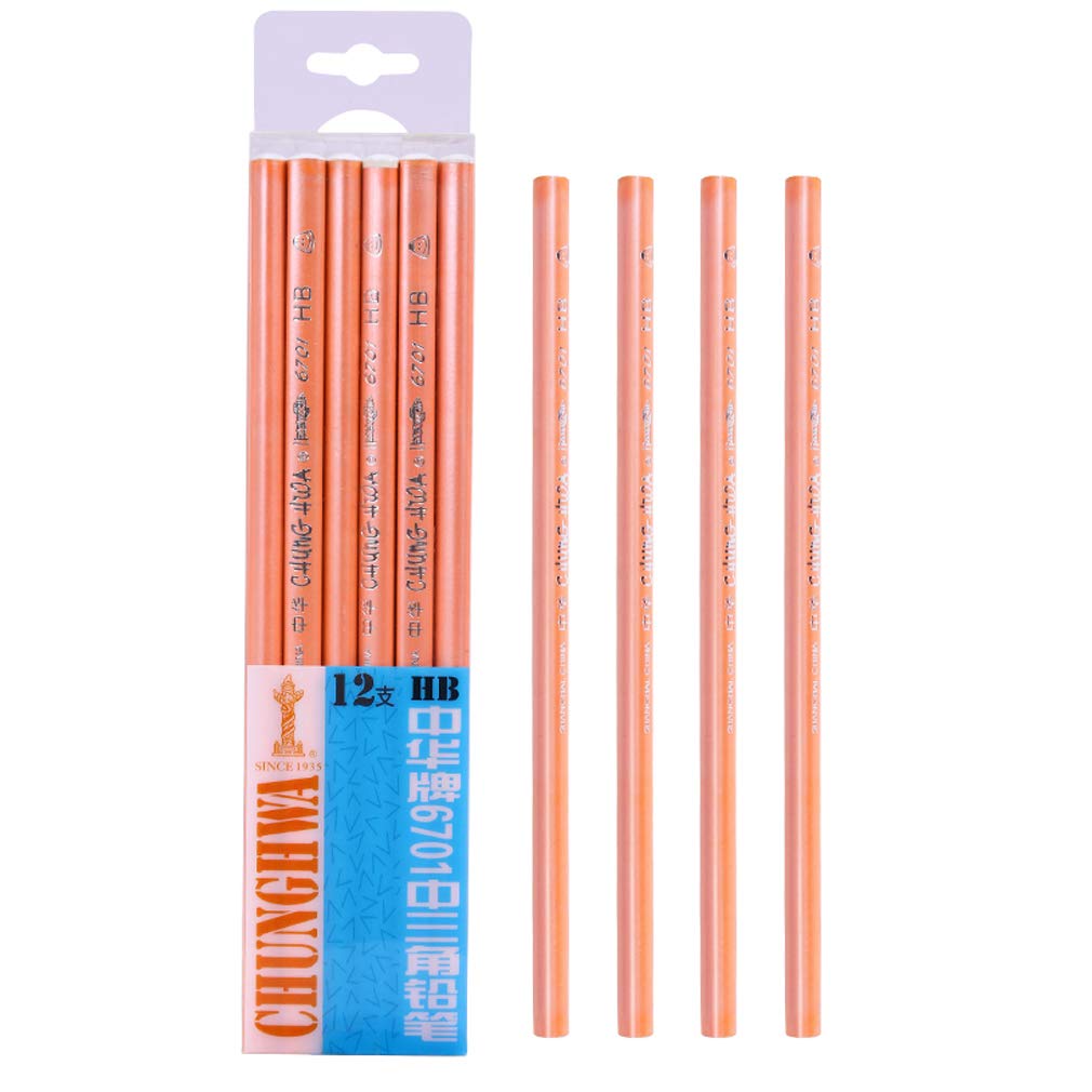 YYMIYU HB Triangular Pencils for Kids - 12 Pack Orange Writing Pencils with Ergonomic Grip for Handwriting Practice, School Supplies & Office Use
