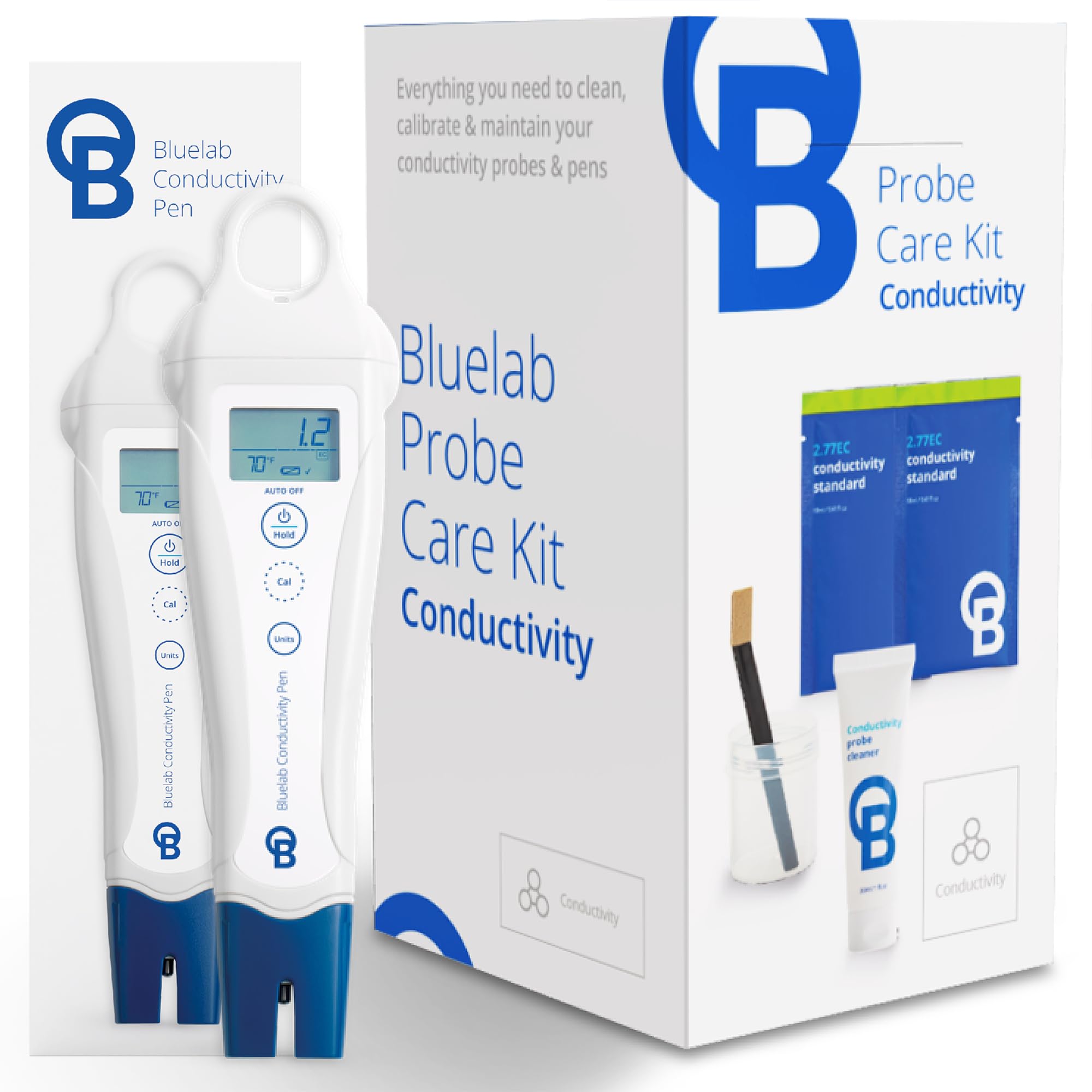 Bluelab Conductivity Pen Meter & Probe Care Kit - Water, Temperature, Nutrient Tester (CF, EC, PPM 500/700) with EC Solution & Cleaner for Hydroponics, Indoor Plants, Greenhouses & Aquariums