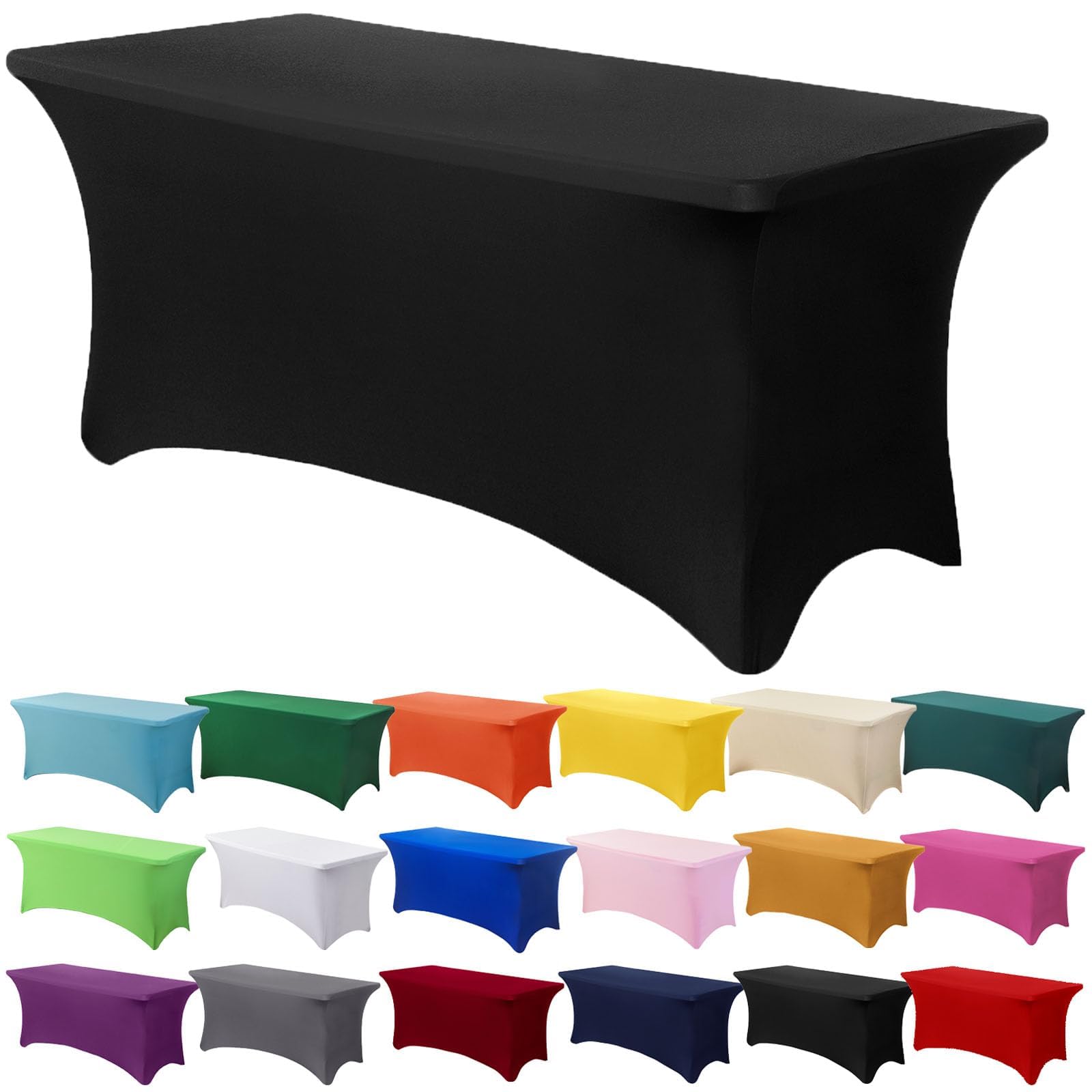 Stretch Spandex Tablecloth 6FT - Elastic Fitted Table Cover for Rectangular Tables | Universal Patio Tablecloth for Wedding, Banquet, Party & Events | Perfect for Outdoor Dining, Picnics & Home Decor (Black, 6FT)