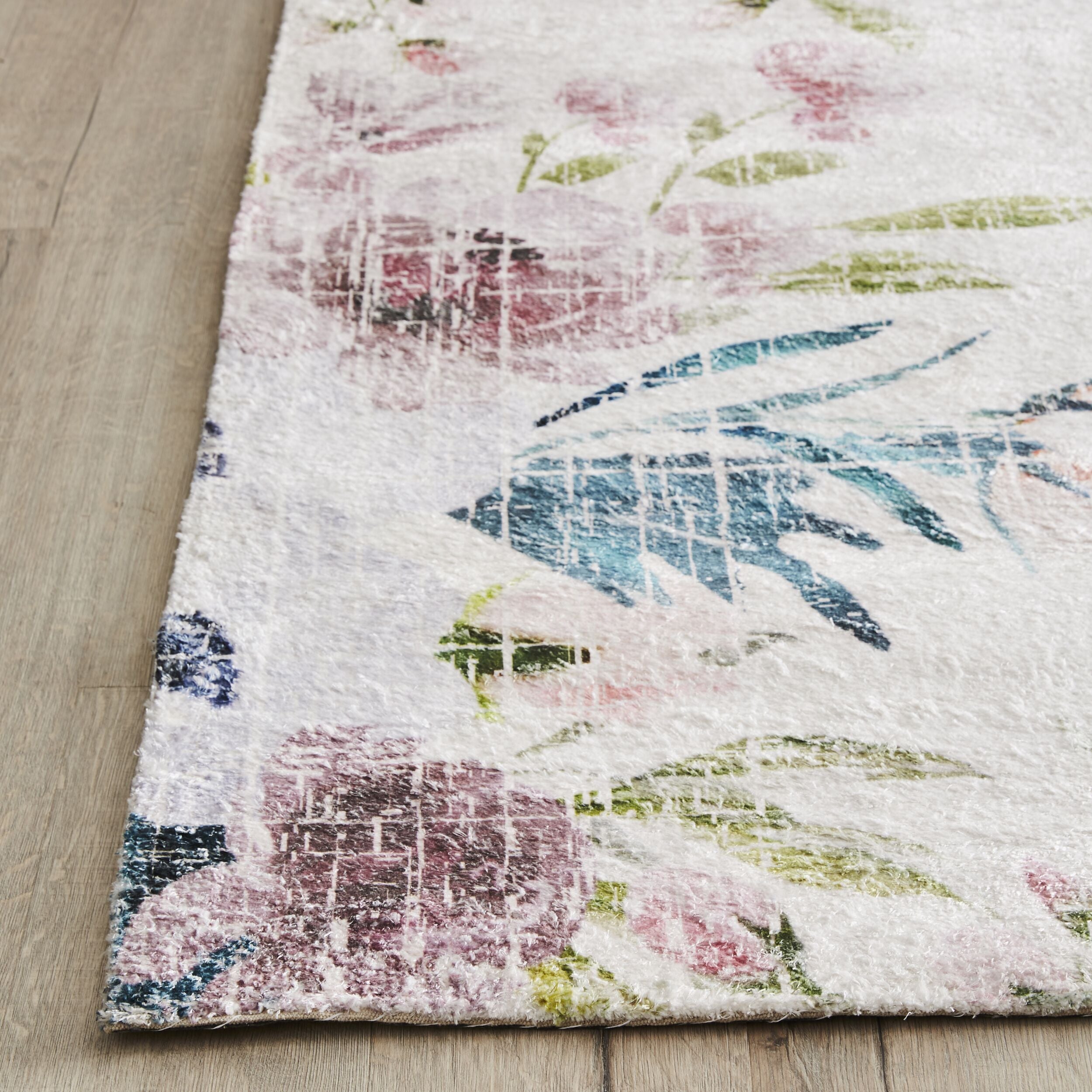 Botanical Snow Digital Printed Tufted Shaggy Rug 8x5 Feet - Soft Plush Bedroom Carpet for Cozy Home Decor, Living Room Floor Mat, Nursery Rug