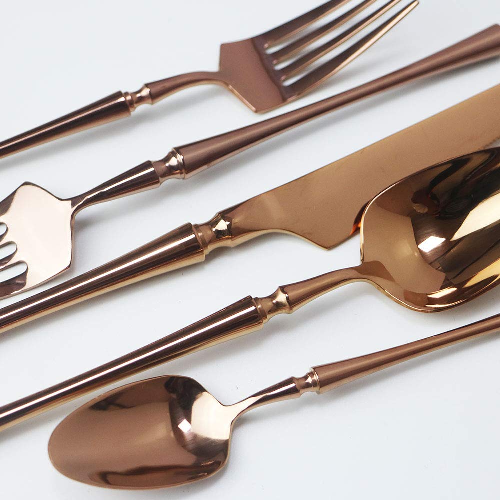 Premium 20-Piece 18/10 Stainless Steel Rose Gold Flatware Set - Service for 4 (Knives, Forks, Spoons) - Mirror Polished Elegant Dining Cutlery - Perfect for Wedding Gifts, Dinner Parties & Upscale Home Tableware