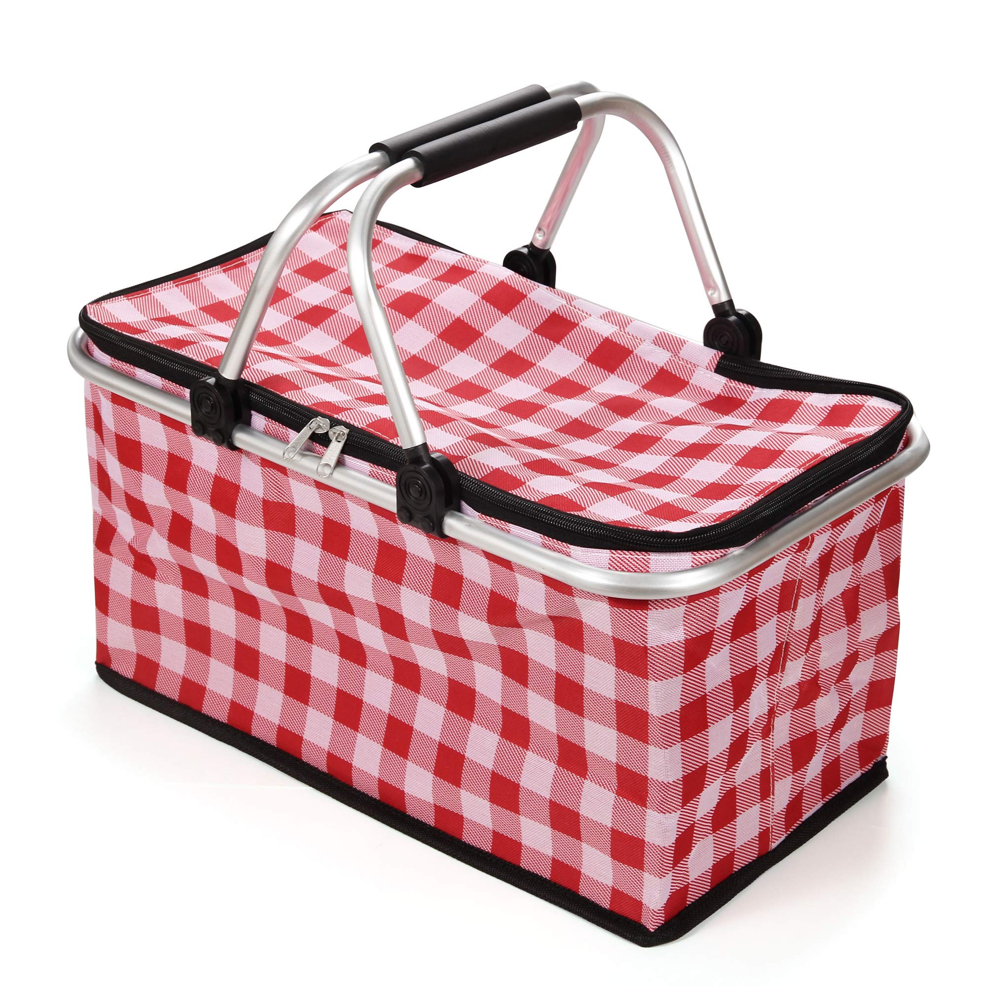 SUNLAND Insulated Folding Picnic Basket - Portable Cooler for Outdoor Picnics, Beach Trips & Camping - Leakproof Food Storage with Adjustable Shoulder Strap