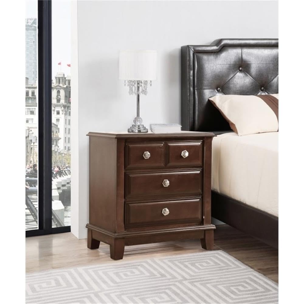Glory Furniture Ashford 3-Drawer Nightstand in Cappuccino Finish - Perfect for Bedroom Storage & Home Decor