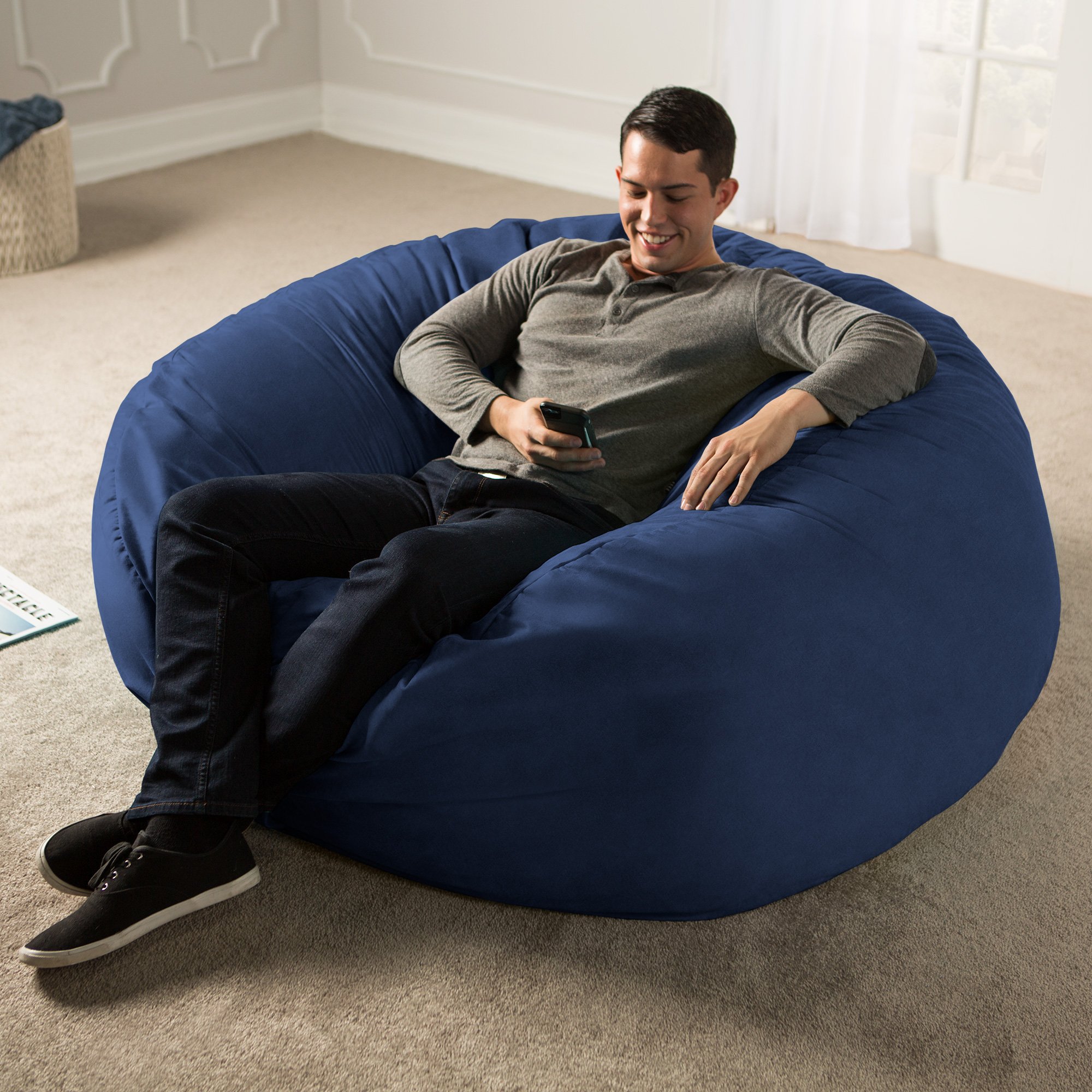 Jaxx 5 Foot Saxx - Oversized Navy Blue Bean Bag Chair for Adults | Perfect for Living Room, Bedroom, Gaming & Relaxation