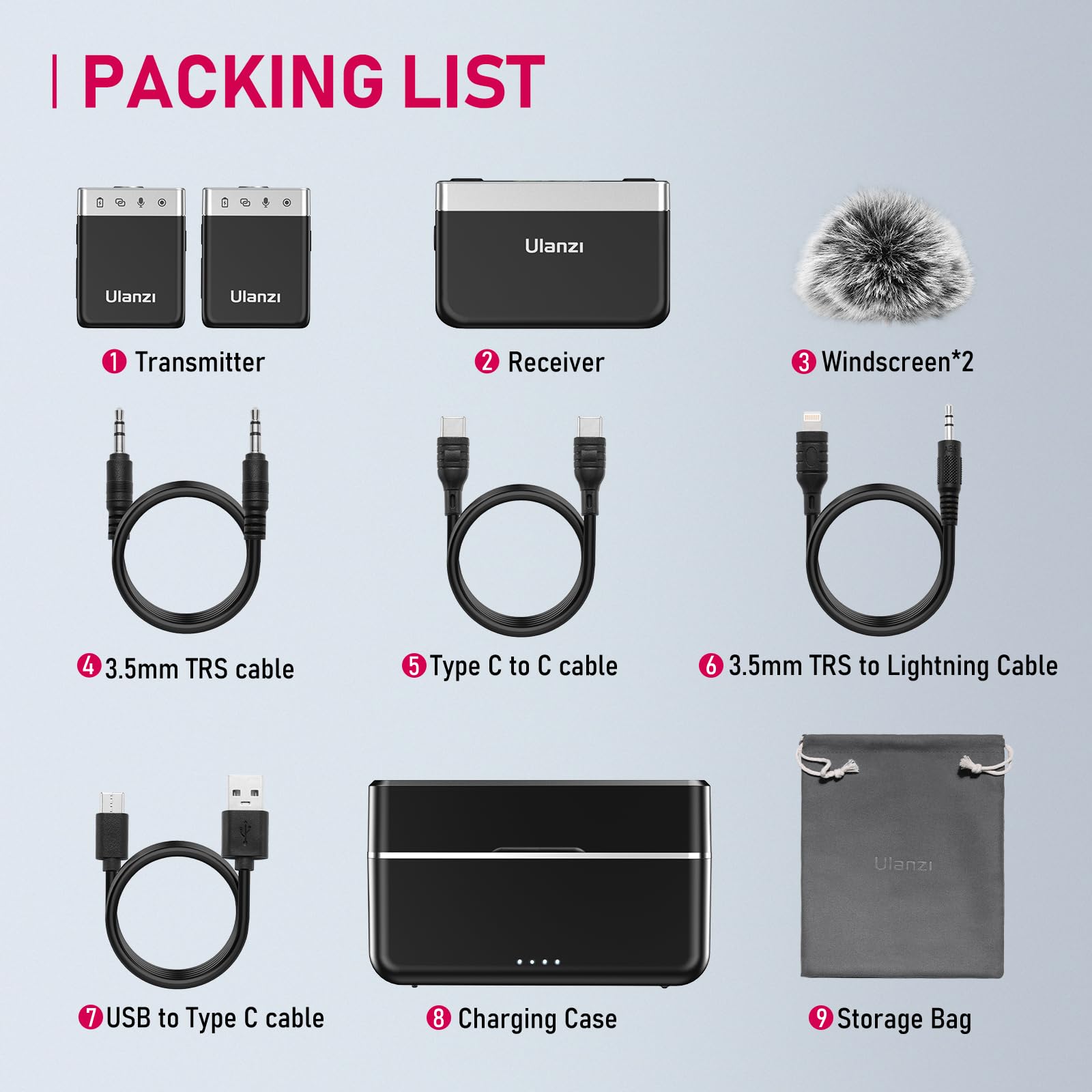 ULANZI AM18 Wireless Lavalier Microphone System with Charging Case - Intelligent LCF Noise Cancellation, 8GB Storage for 14 Hours 48KHz 16-Bit HD Audio - Compatible with iPhone, Android, PC & Camera - Perfect for Vlogging, Interviews, Live Streaming & Content Creation