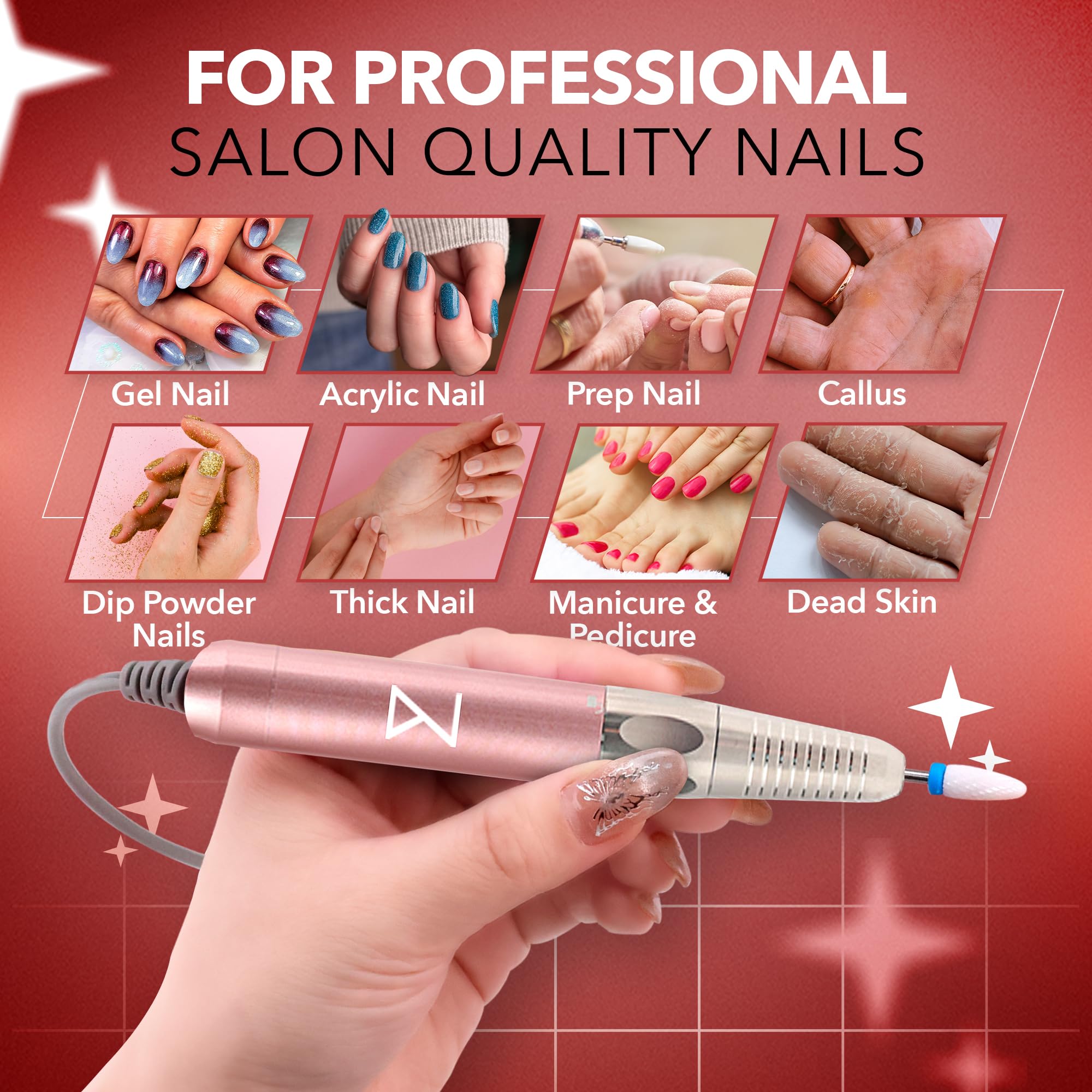 Professional Nail Drill Machine - 2-in-1 Brushless Motor, 35000 RPM, Cordless Electric Nail File with HD Display & Aluminum Alloy Casing - Perfect for Salon, Home Manicure & Pedicure (Rose Gold)