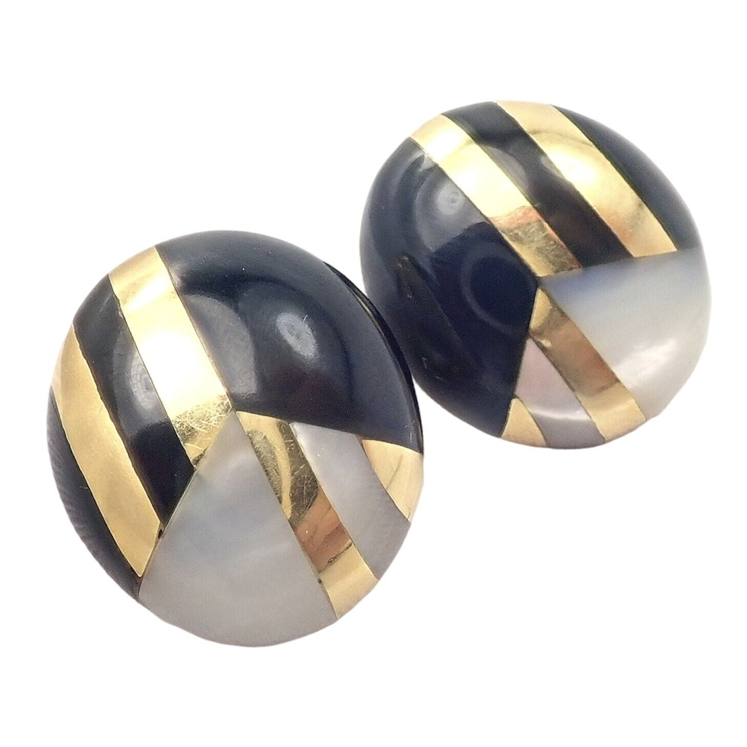 Tiffany & Co Cummings 18k Yellow Gold Mother of Pearl Black Jade Earrings - Luxury Vintage Dangle Earrings for Women - Perfect for Weddings, Parties & Special Occasions