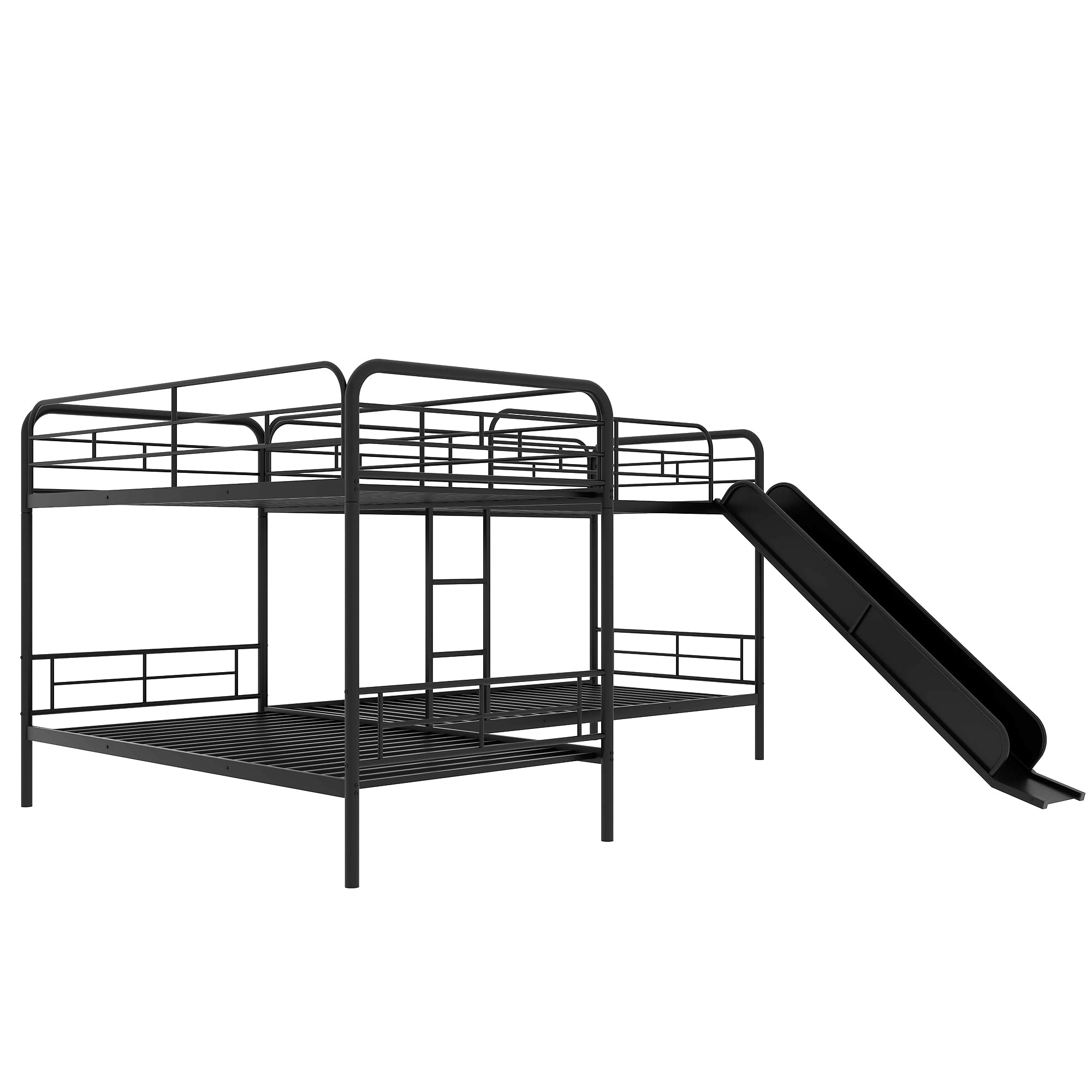 Harper & Bright Designs Twin Over Twin Bunk Bed with Slide - Metal Bunk Beds for Kids with Guardrail & Ladder - No Box Spring Needed - Black - Perfect for Kids' Bedrooms, Sleepovers & Space-Saving Solutions