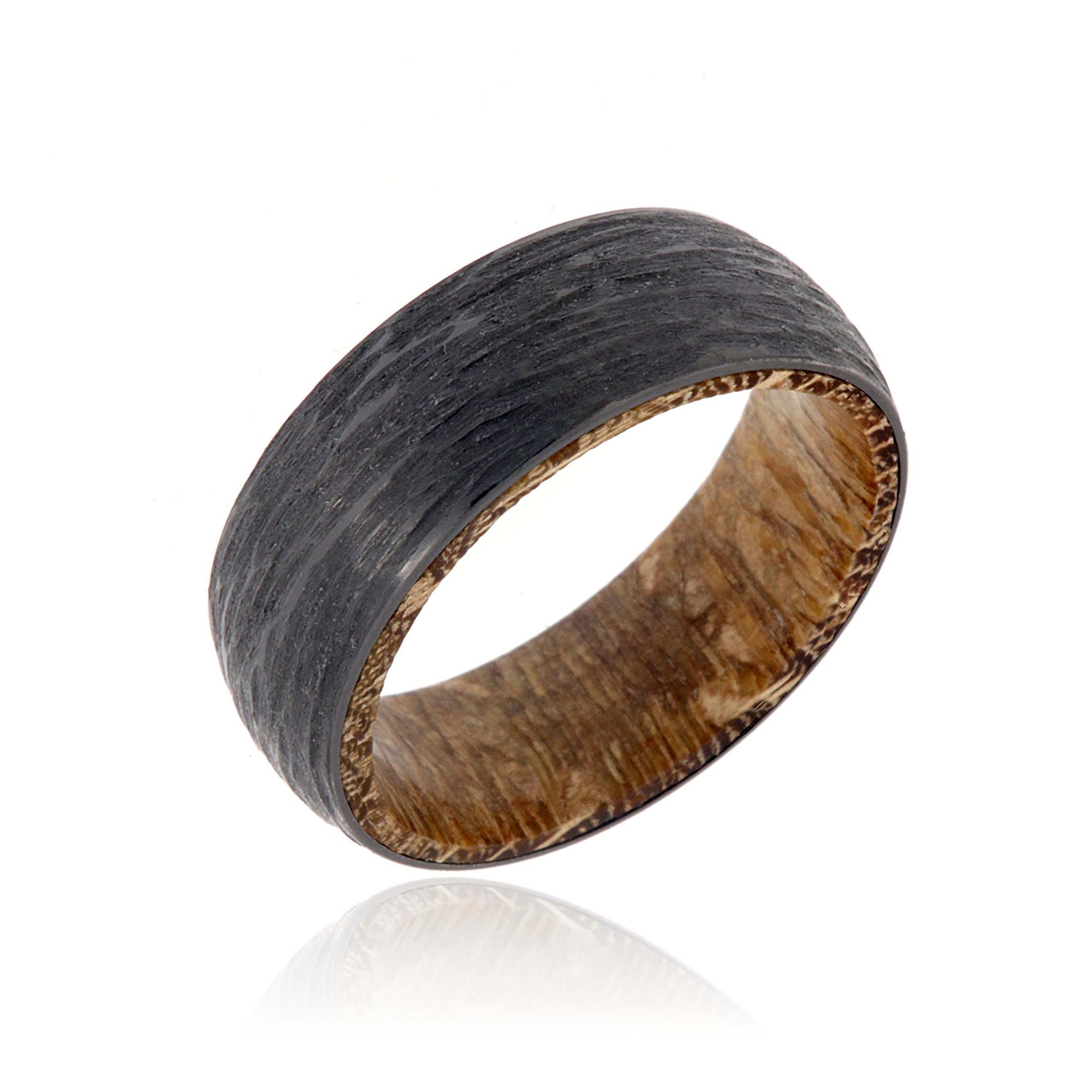 Premium Black Zirconium Men's Wedding Band Ring with Leopardwood Sleeve - Durable & Stylish for Engagement, Anniversary and Everyday Wear
