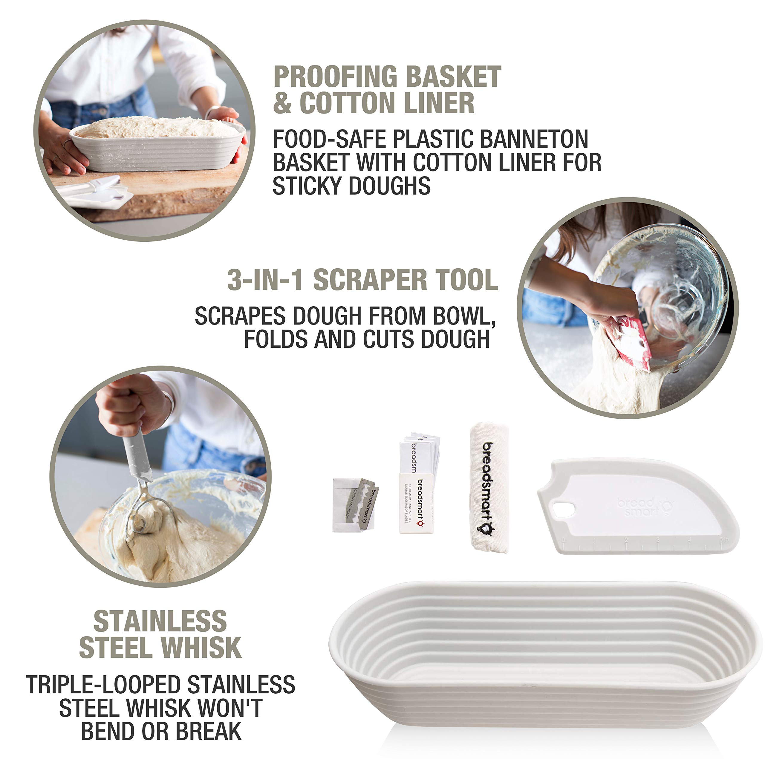 Artisan Sourdough Bread Making Kit - 5 Piece Baking Supplies Set with Lame, Dough Scraper, Whisk, Banneton Proofing Basket & Cotton Liner - Perfect for Home Bakers & Beginners (Bread Baking, Gift Idea)