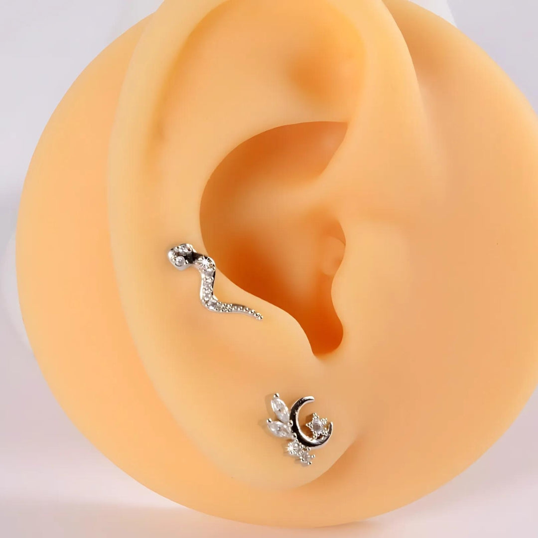 16G Celestial Cartilage Stud Earrings for Women - Silver Star & Moon Piercing Jewelry - HSPJ219 | Perfect for Daily Wear, Parties & Gifts