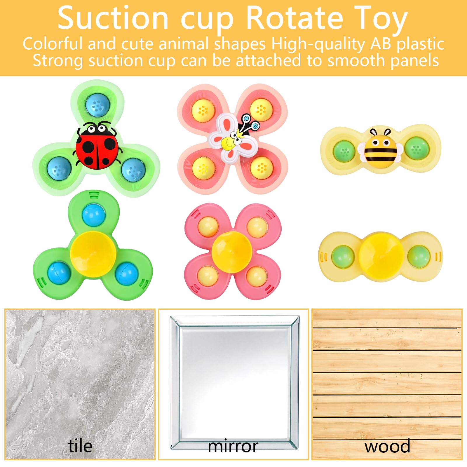 3-Piece Suction Cup Sensory Toy Set for Babies - Cartoon Bath Water Toys, Spinner & Sensory Play for Ages 1-6 | Perfect Baby Shower Gift & Bathtime Fun