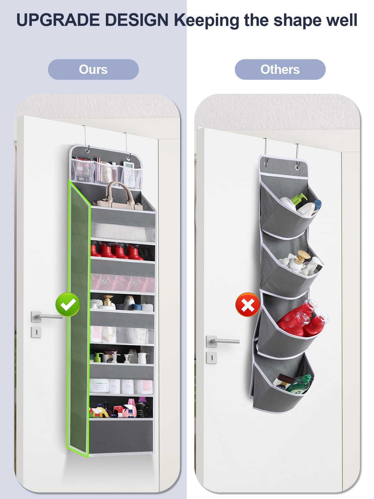 Over the Door Organizer with 6 Shelves & 8 Large Pockets - Space Saving Hanging Storage for Pantry, Nursery, Bathroom, Bedroom, Kitchen, Dorm & RV - Perfect for Organizing Toiletries, Toys, Spices & More (1 Pack)