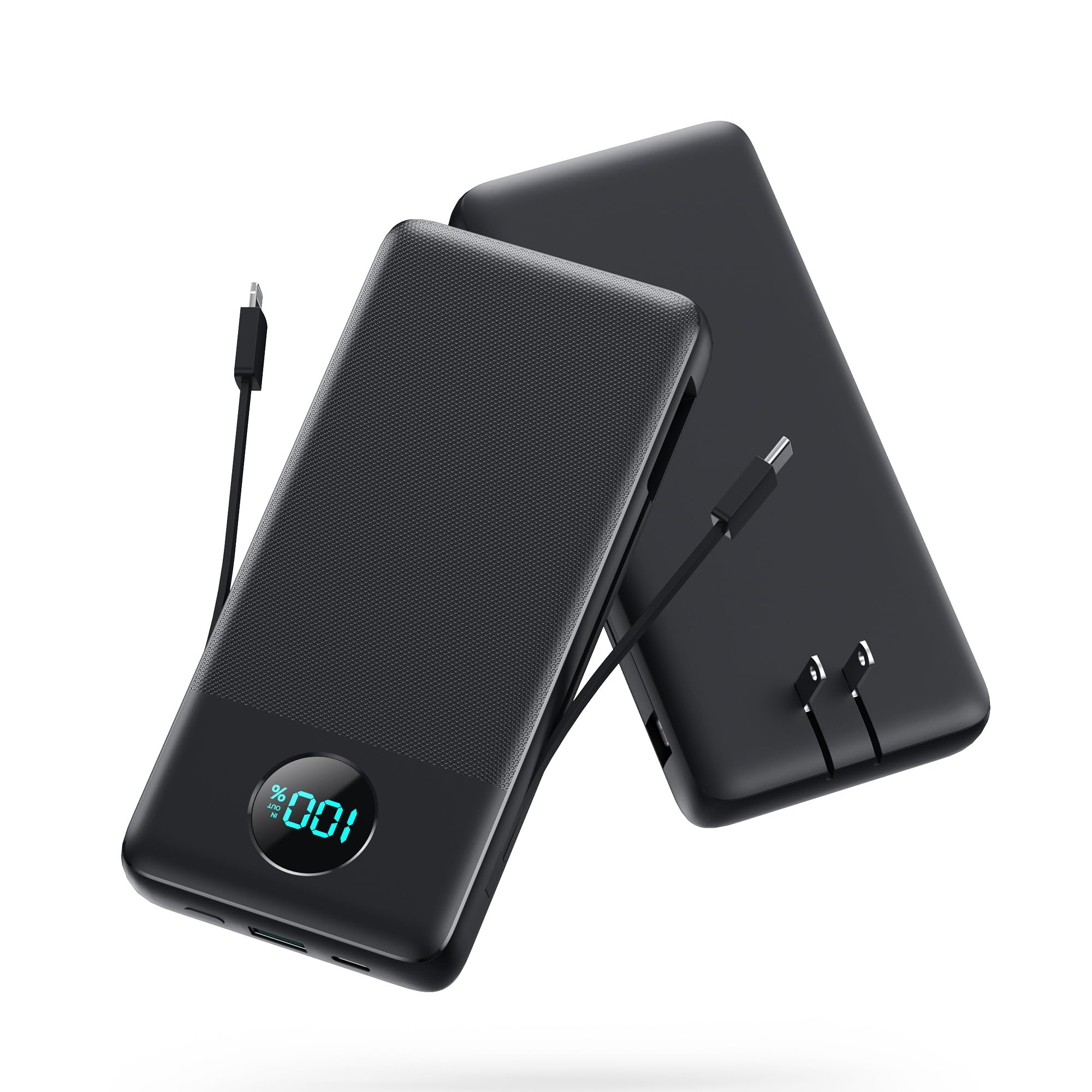 13800mAh Portable Charger with USB-C & Built-in Cables | Fast Charging Power Bank with AC Wall Plug & LED Display | Compatible with iPhone 16/15, Galaxy S23, Tablets | Perfect for Travel, Camping & Emergency Power Backup