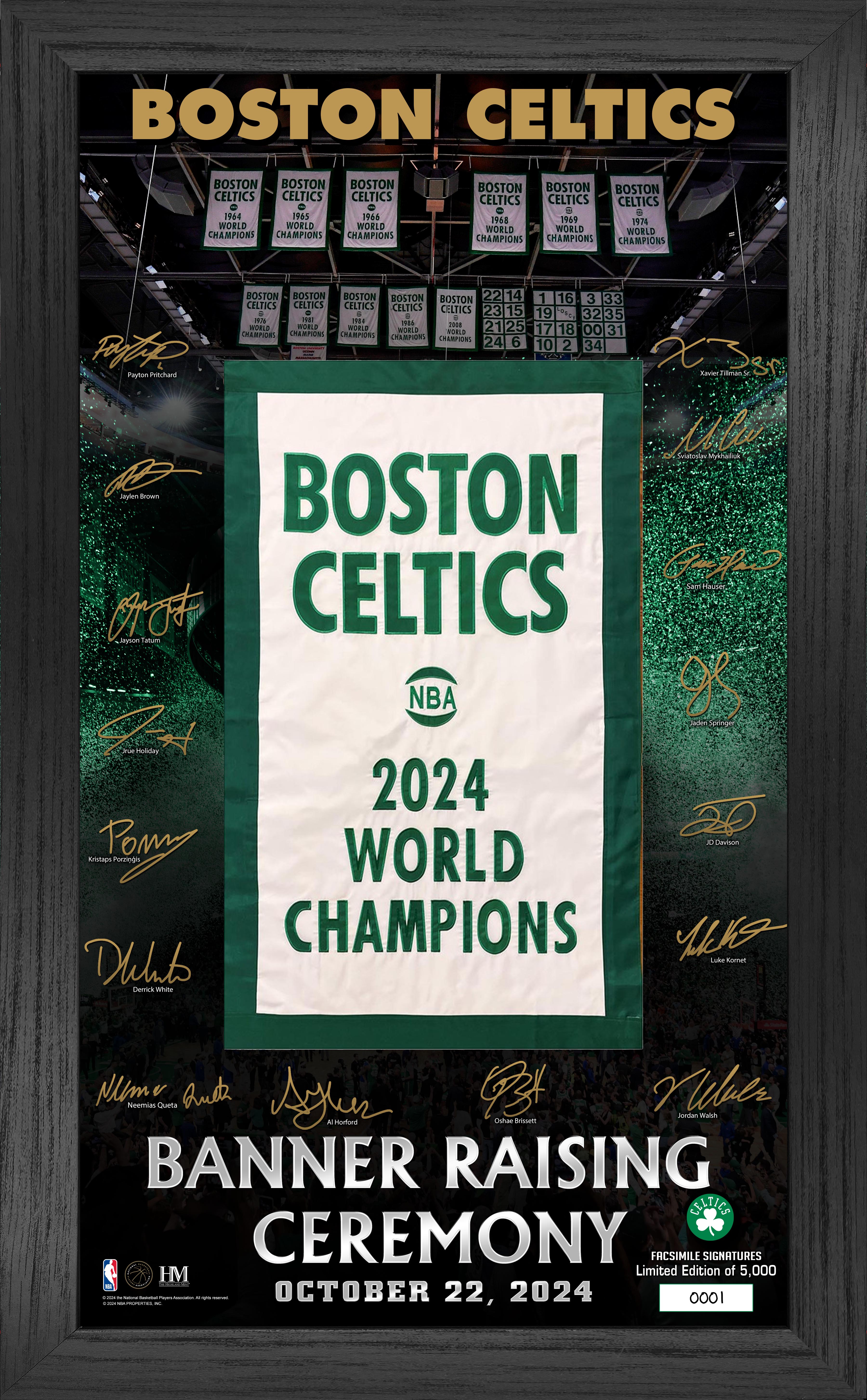 Boston Celtics 2024 NBA Championship Commemorative Banner Raising Ceremony Signature Frame - Perfect for Sports Memorabilia Collectors & Celtics Fans Home Decor