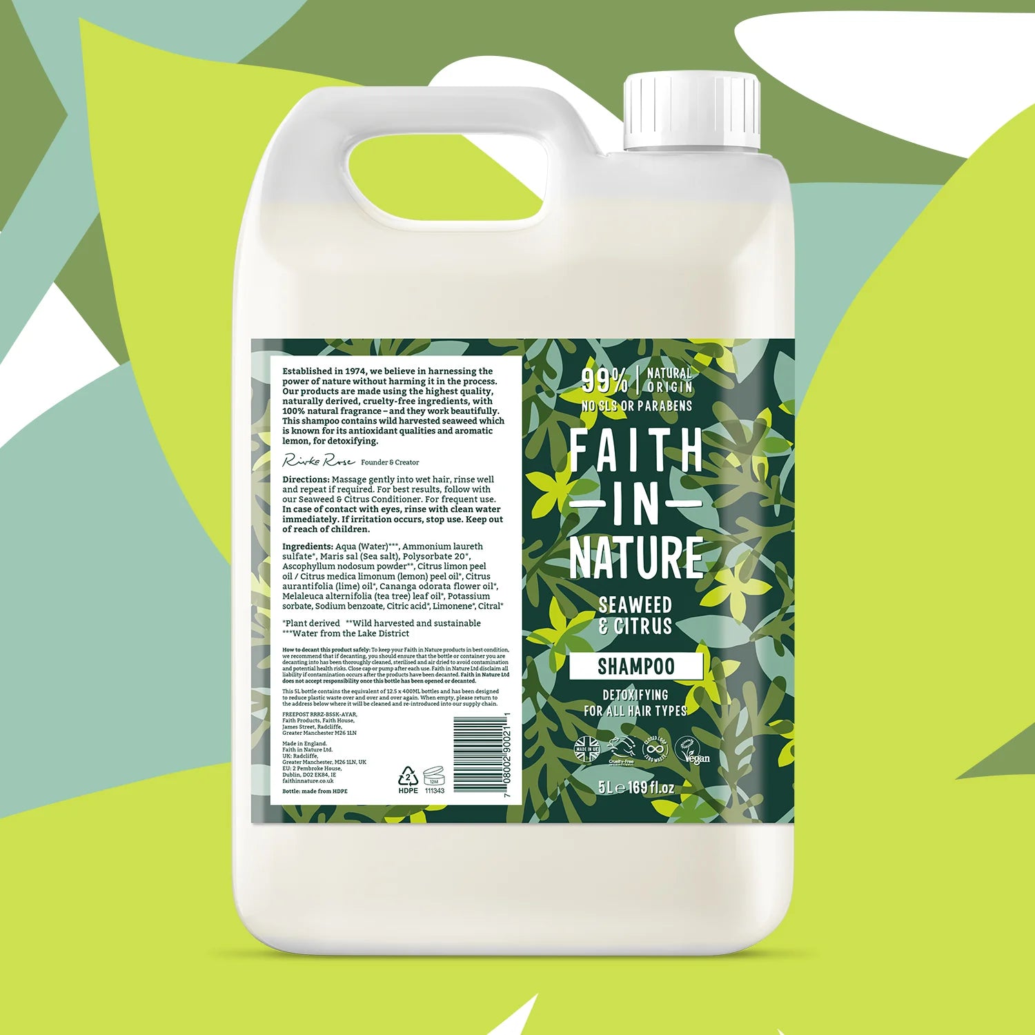 Faith In Nature Seaweed & Citrus Shampoo Refill 5L - Natural Vegan Hair Care for Dry & Damaged Hair - Perfect for Salons & Eco-Conscious Homes