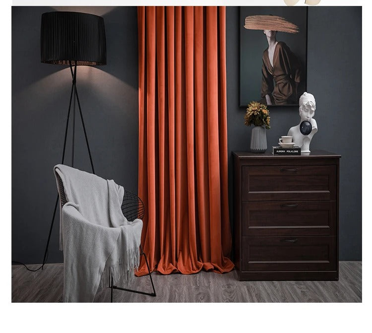Luxury Plush Velvet Curtains - Peach Orange Blackout Drapes for Living Room & Bedroom - Soft Thermal Insulated Window Treatments for Home Decor