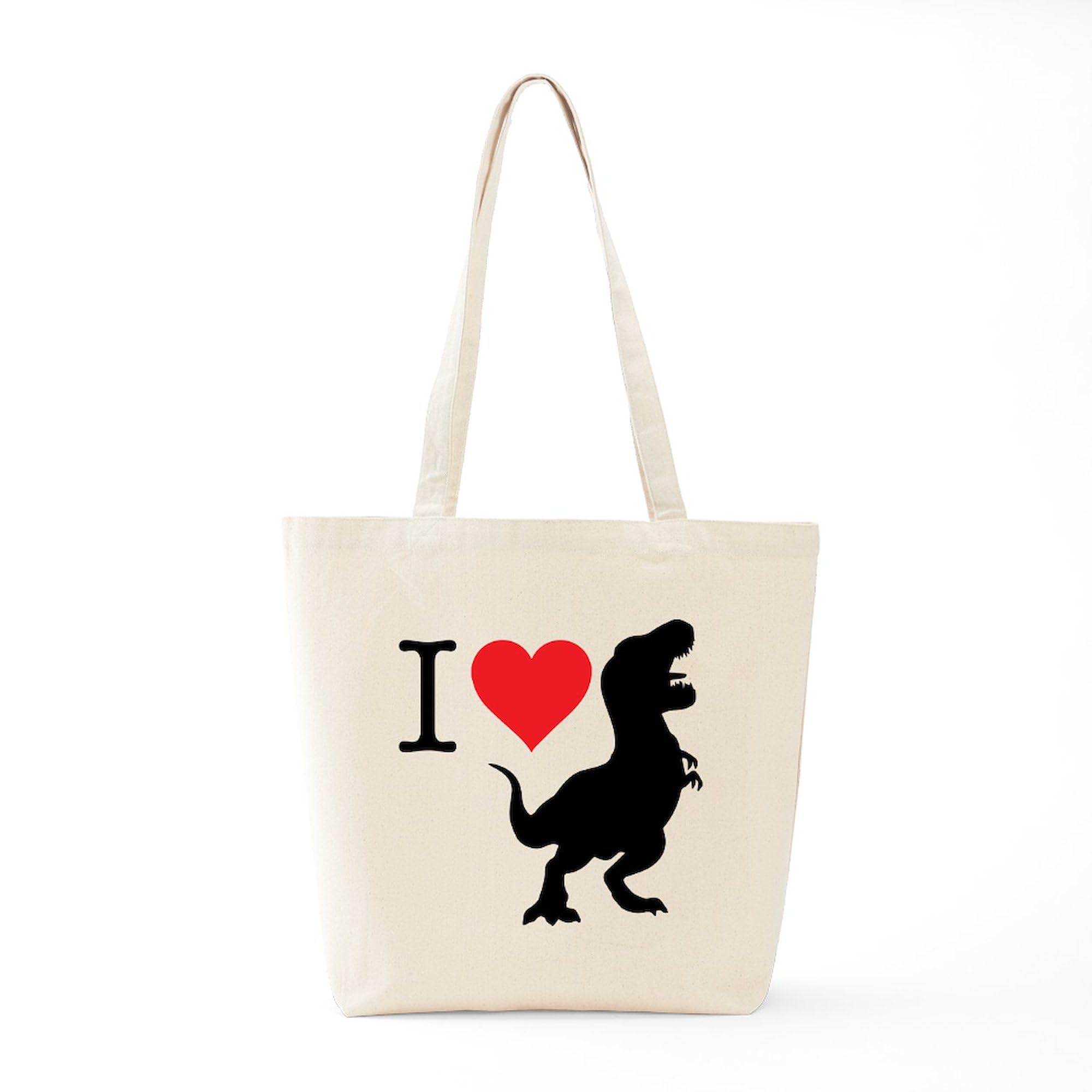 I Love T-Rex Canvas Tote Bag - Reusable Natural Shopping Bag for Groceries, Beach & Daily Use | Dinosaur Gift for Kids & Adults