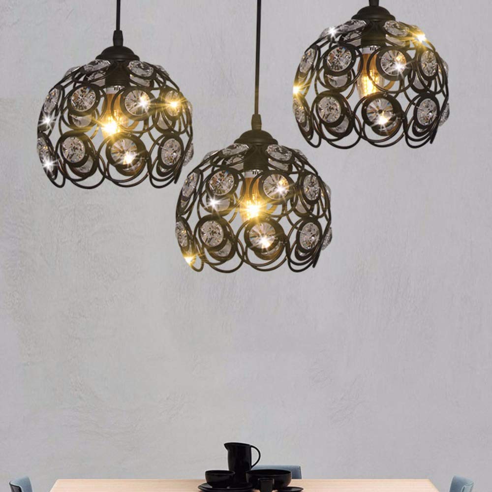 3-Light Modern Crystal Pendant Chandelier - Black Hollow Metal Ceiling Lamp with E27 Socket - Easy Install Hanging Light for Dining Room, Bedroom & Kitchen Island | Perfect for Contemporary Home Decor & Ambient Lighting