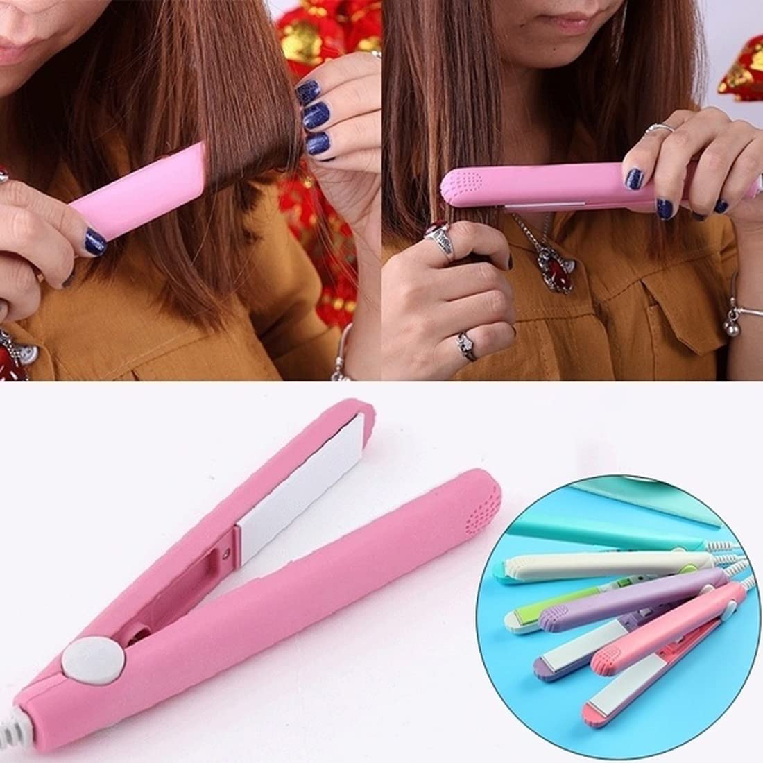 Nirvani Mini Hair Straightener - Pink Portable Flat Iron for Travel, Quick Styling & Smoothing - Perfect for Home, Salon & On-the-Go Use