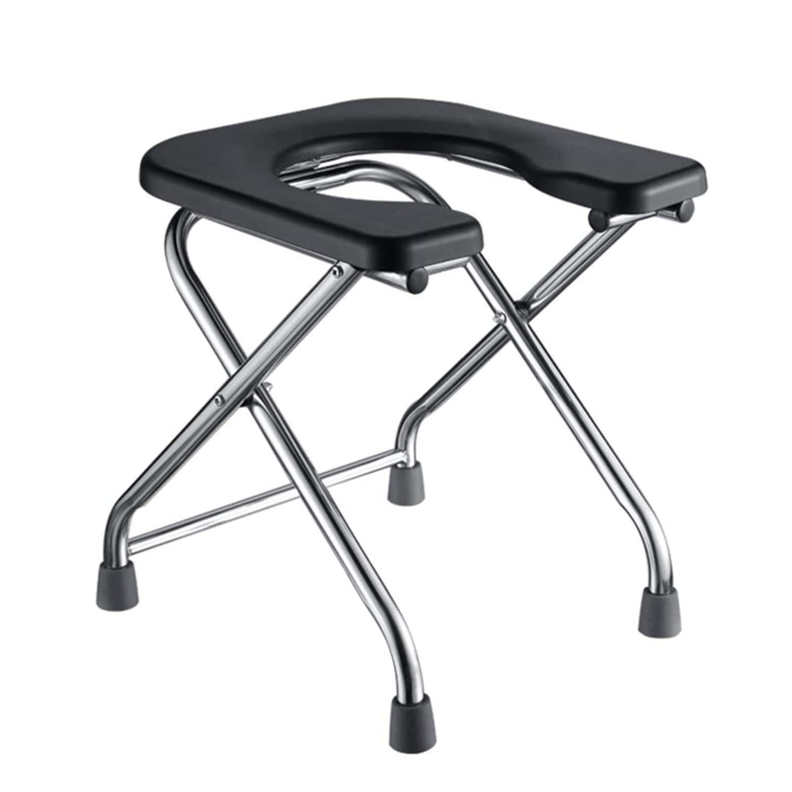 Portable Camping Toilet Chair - Foldable U-Shaped Stainless Steel Stool for Outdoor Activities, Fishing, Hiking & Travel | Height Adjustable 42cm (17inch) | Black | Compact & Lightweight Design for Easy Transport | Ideal for Camping Trips, RV Adventures & Emergency Use