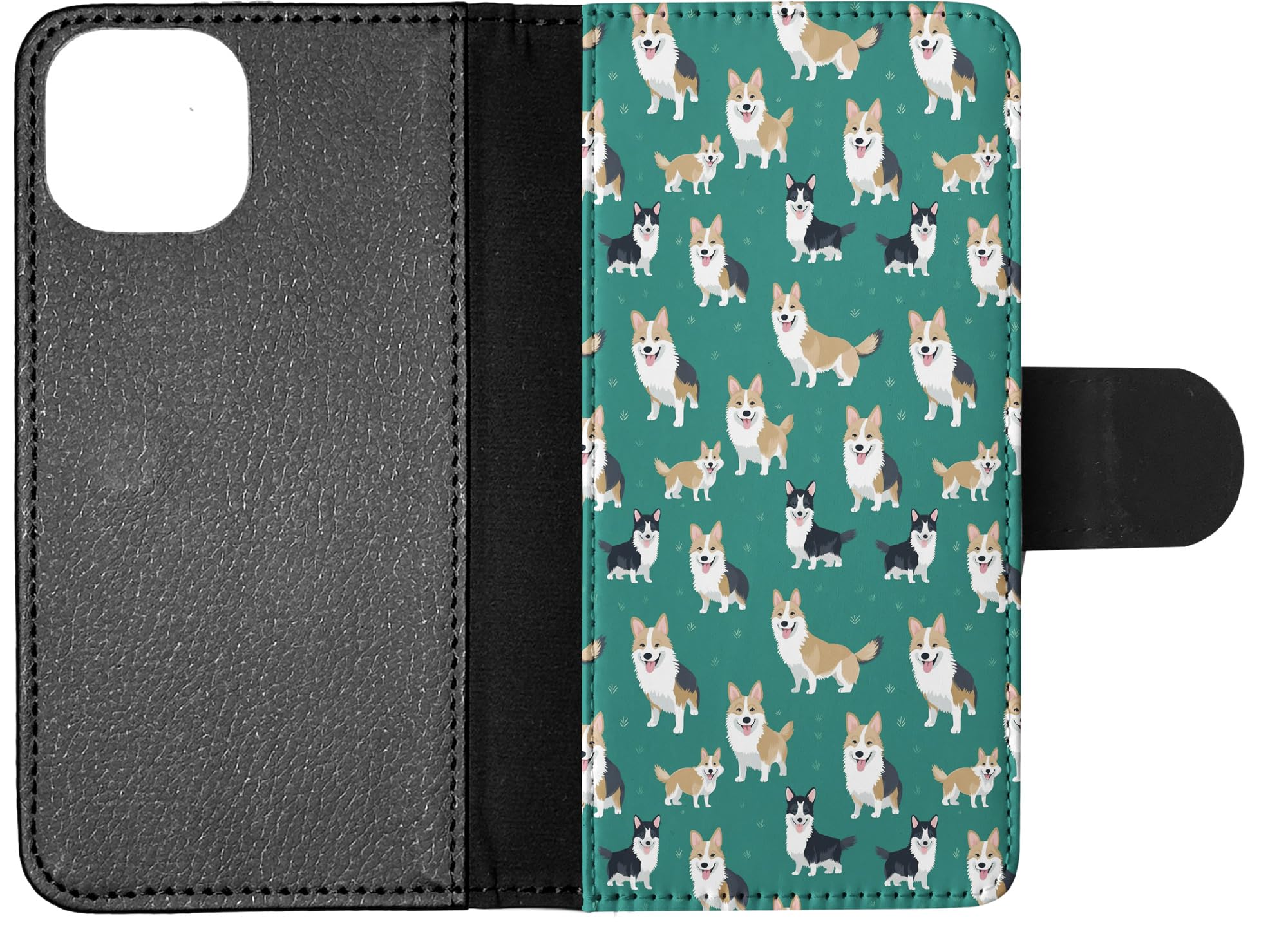 Swedish Vallhund Puppy Dog Pattern Faux Leather Flip Wallet Phone Case for Apple iPhone 15 - Cute Canine Design for Everyday Use & Travel Protection
