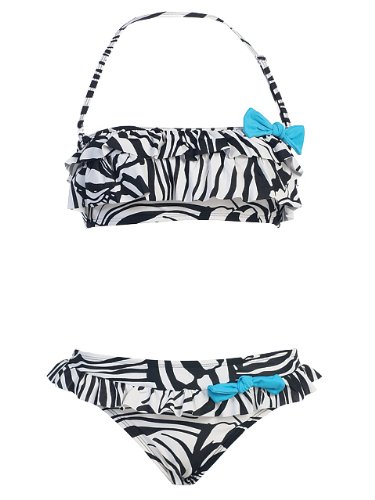 2 Piece Women's Swirly Zebra Print Ruffled Bikini Swimsuit - Sexy Beachwear for Pool Party & Summer Vacation