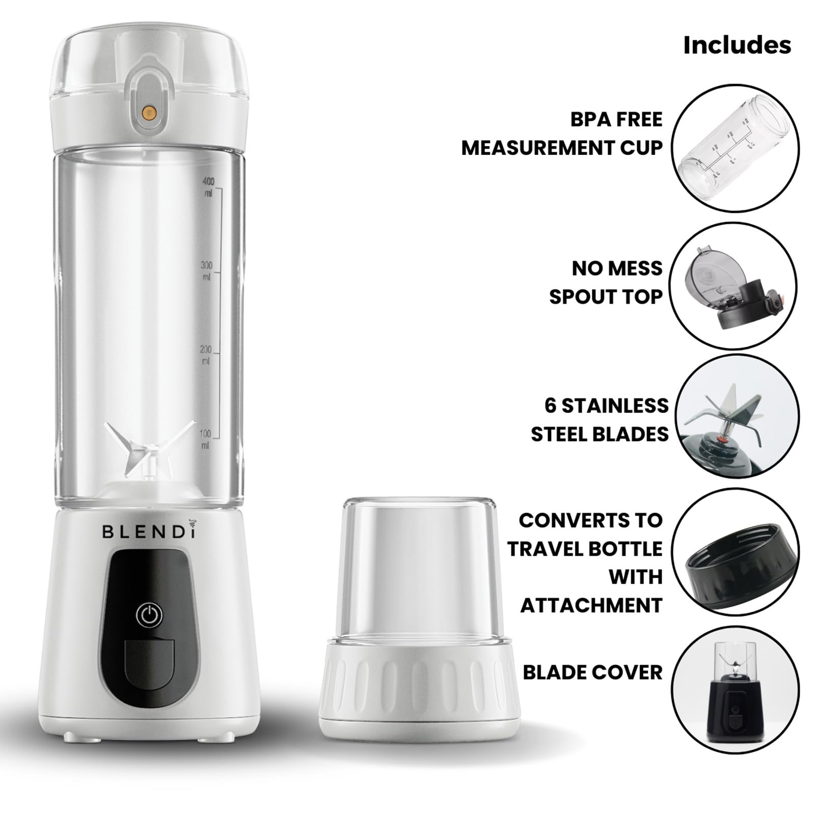 BLENDi Pro+ Portable Blender 17.5oz - 120W Powerful USB-C Rechargeable Cordless Personal Blender for Smoothies, Protein Shakes & Juices - BPA Free Self Cleaning Travel Blender - Perfect for Gym, Office, Camping & Home Use