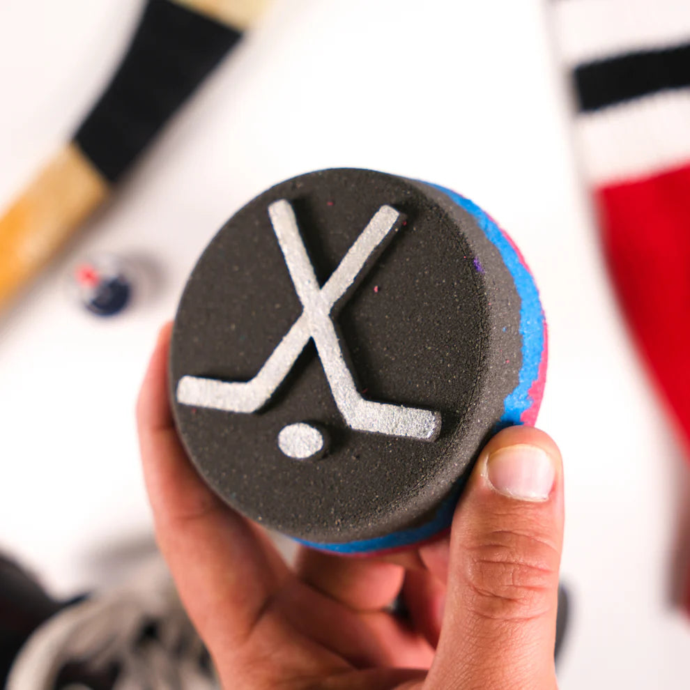 Happy Hippo Hockey Puck Bath Bomb with Shoe Charm - Relaxing Spa Gift for Hockey Fans, Perfect for Game Day Self-Care & Sports Themed Bath Time