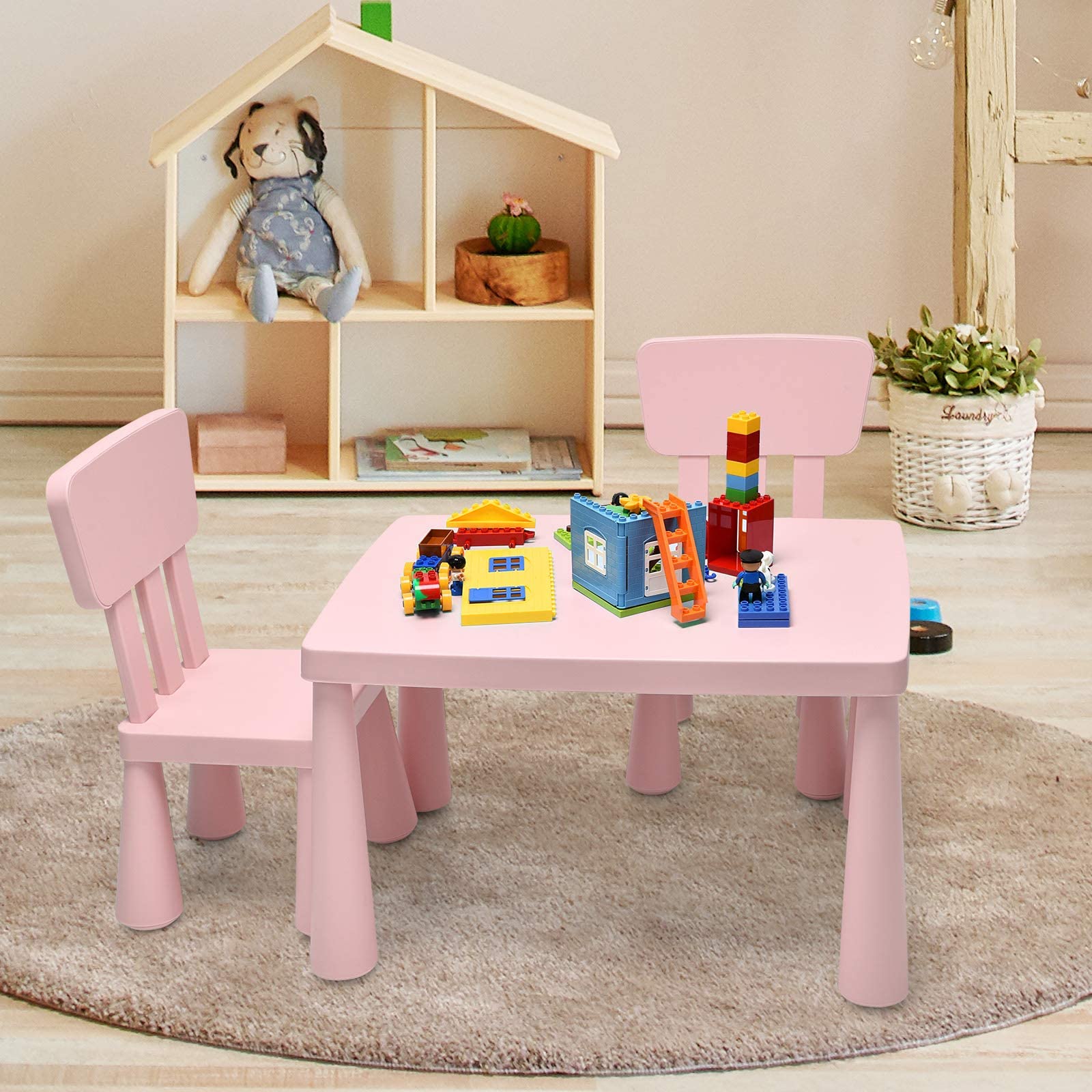 Costzon Kids Table and Chair Set - 3-Piece Plastic Toddler Activity Table for Reading, Drawing, Arts & Crafts, Snack Time - Perfect for Preschool, Kindergarten & Playroom - Easy to Clean (Pink) - Ideal for Learning, Playtime & Creative Activities at Home