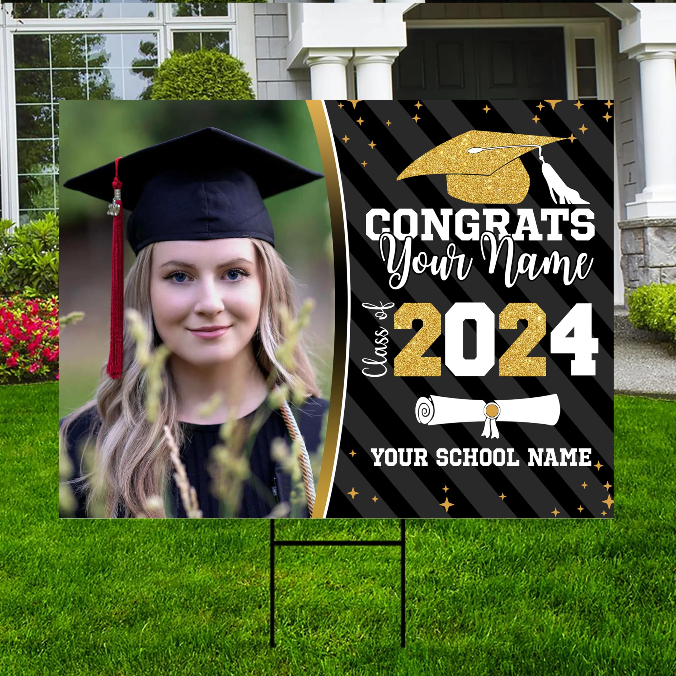 Personalized Graduation Yard Sign 2024 With Photo - Custom Class of 2024 Graduation Decor for High School & College - Perfect for Outdoor Graduation Parties & Photo Backdrops