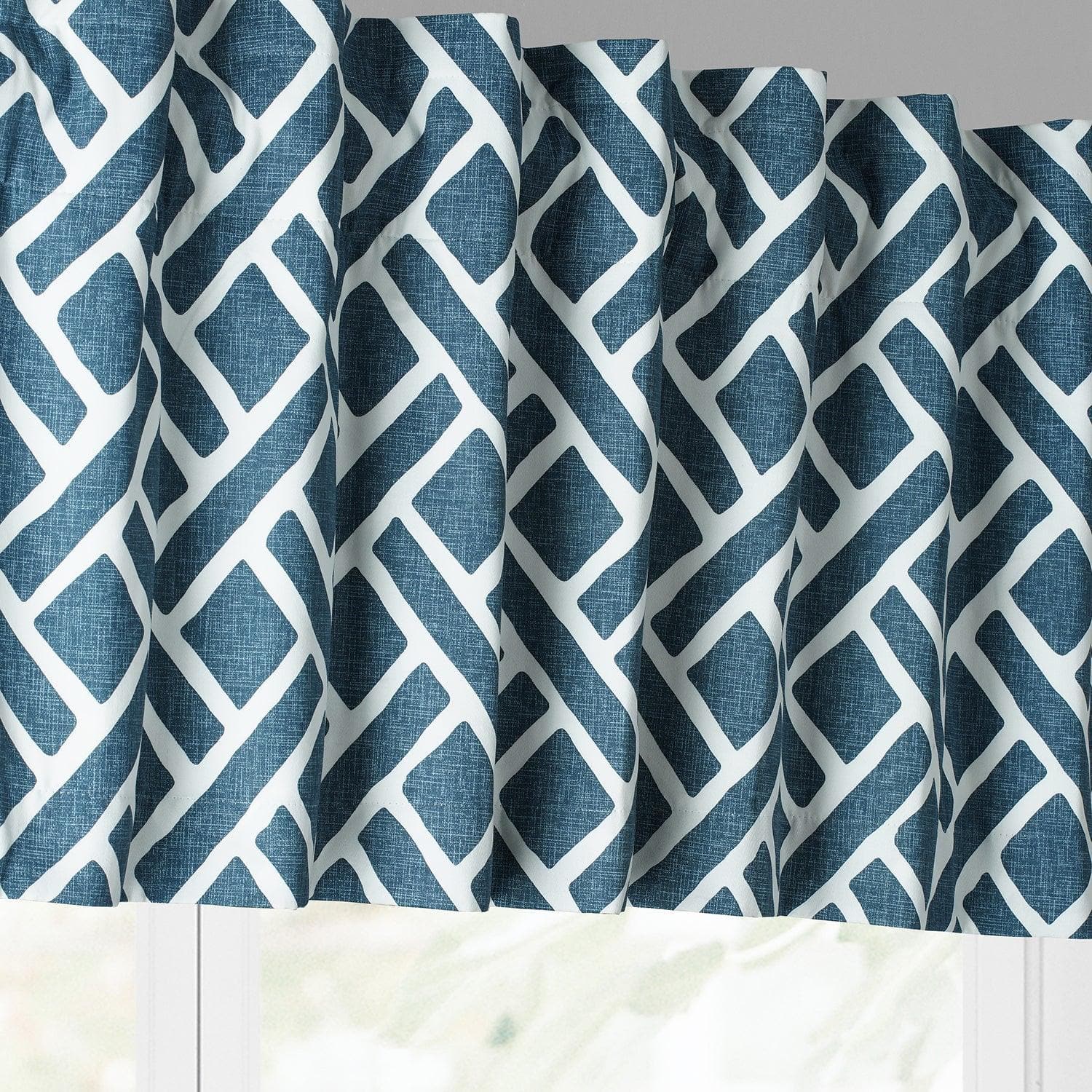Martinique Blue Geometric Printed Cotton Window Valance - Stylish Home Decor for Living Room, Bedroom & Kitchen - Perfect for Adding Elegance to Any Space