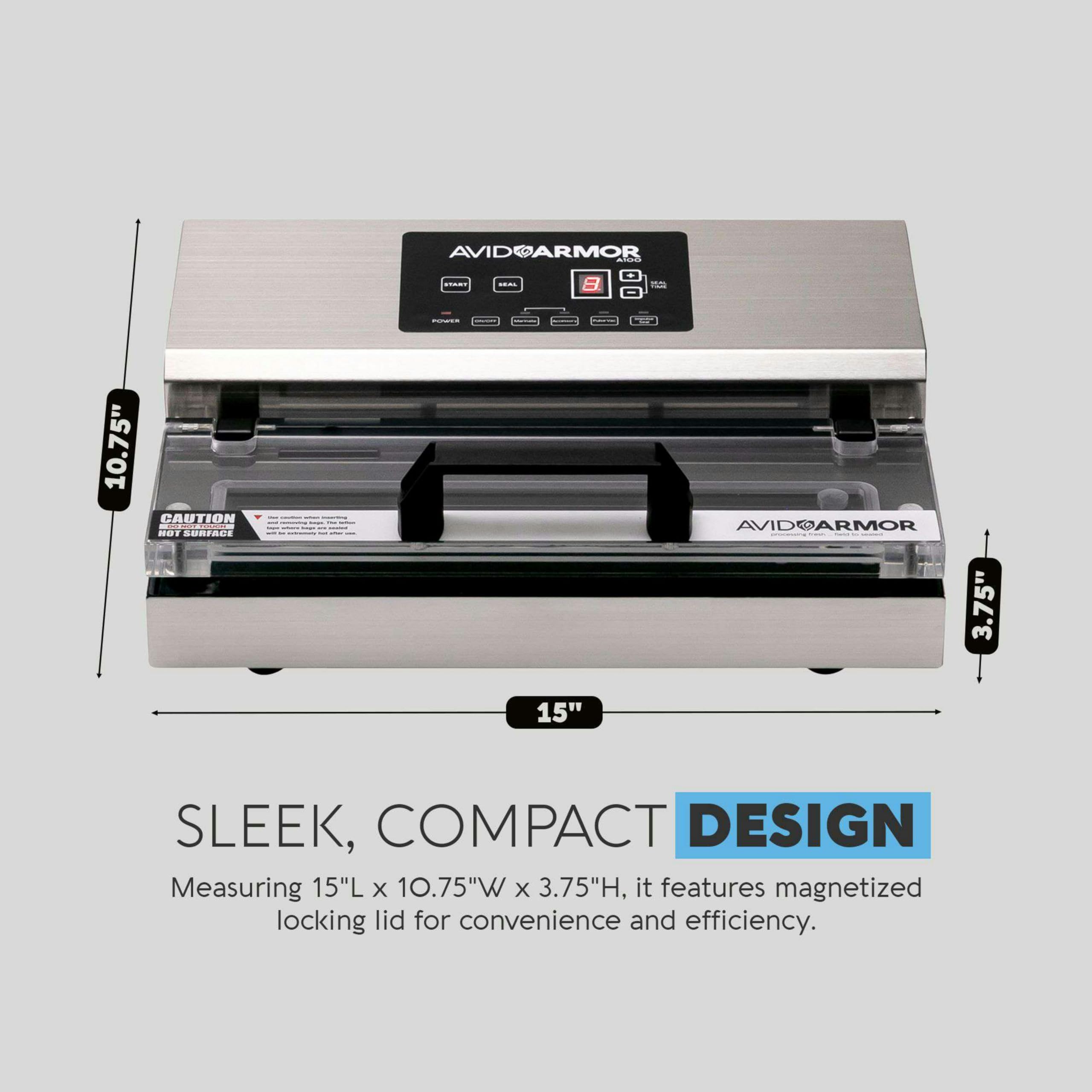 Avid Armor A100 Commercial Vacuum Sealer Machine - Heavy Duty Stainless Steel Construction with Clear Lid, Double Piston Pump & 12